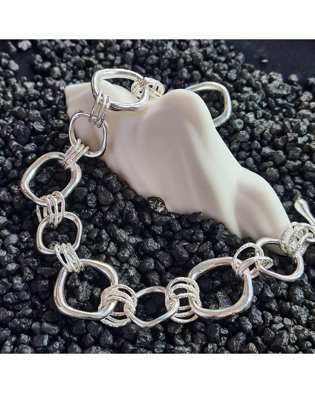 Janus Edinburgh Metallic Forth Irregular Square Sterling Link Bracelet