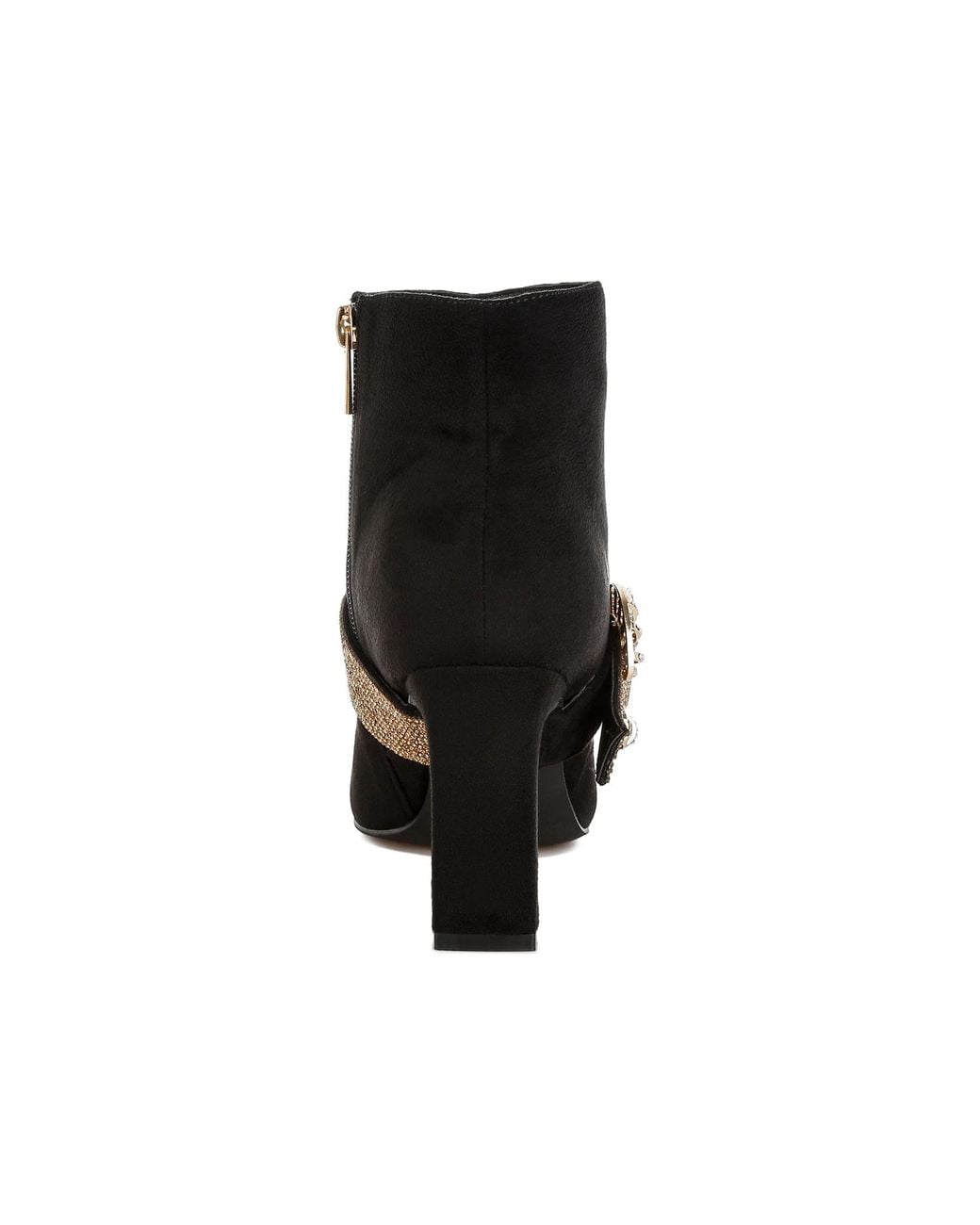 Rag & Co Black Asagao Diamante & Rhinestones Strap Boots