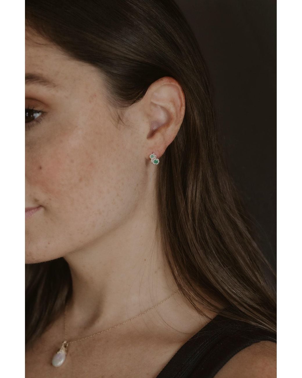 Claire Hill Designs Green Chalcedony Twisted Branch Huggies