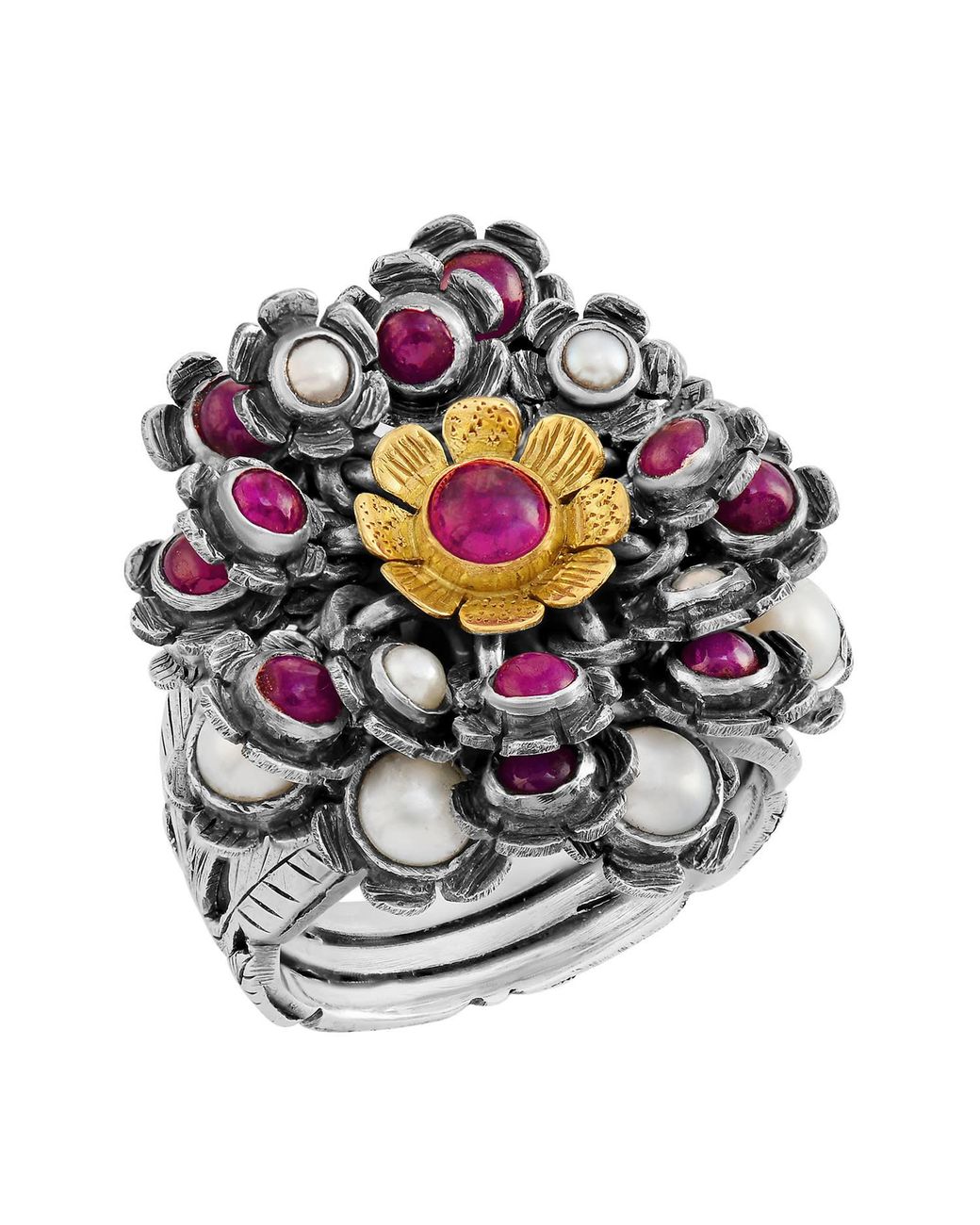 Emma Chapman Jewels Metallic Ruby Pearl Petal Ring