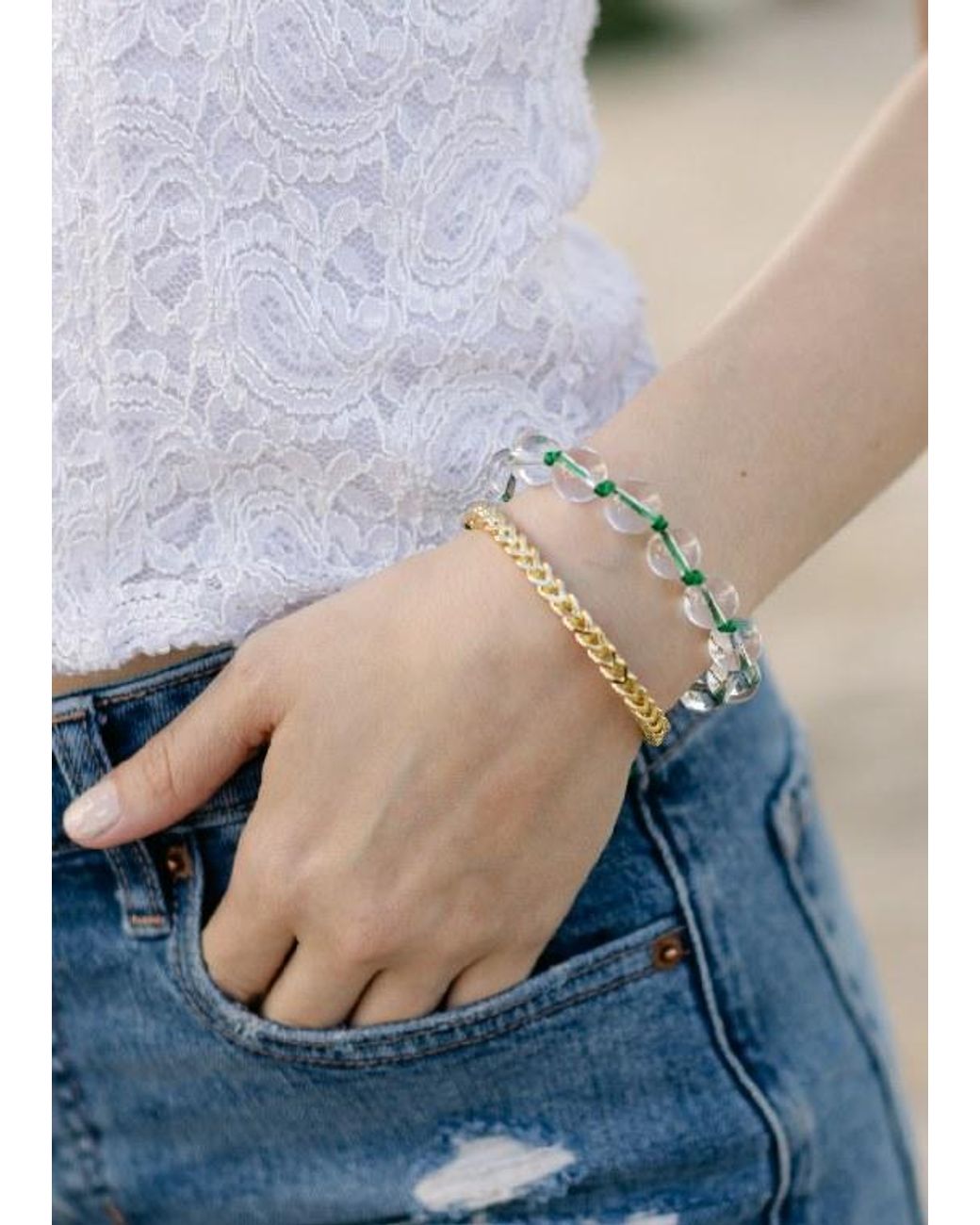 Adriana Pappas Designs Pink Glass Bracelet On Colored Cord