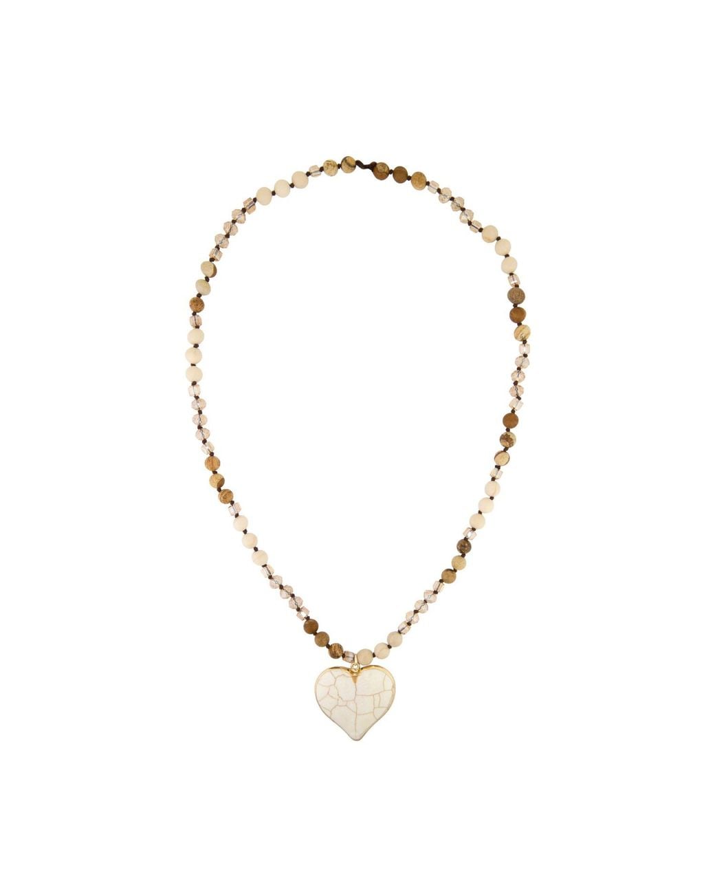 Saachi Metallic Heart Stone Beaded Ivory Necklace