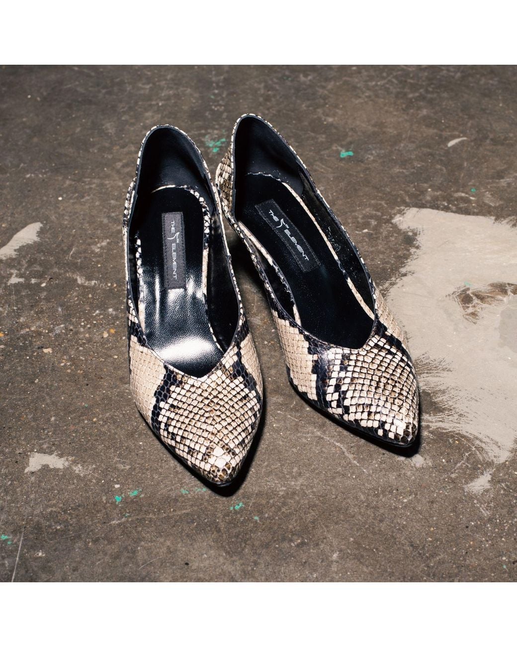 The 5Th Element Brown Neutrals Celine Snake-Embossed Leather Kitten Heels