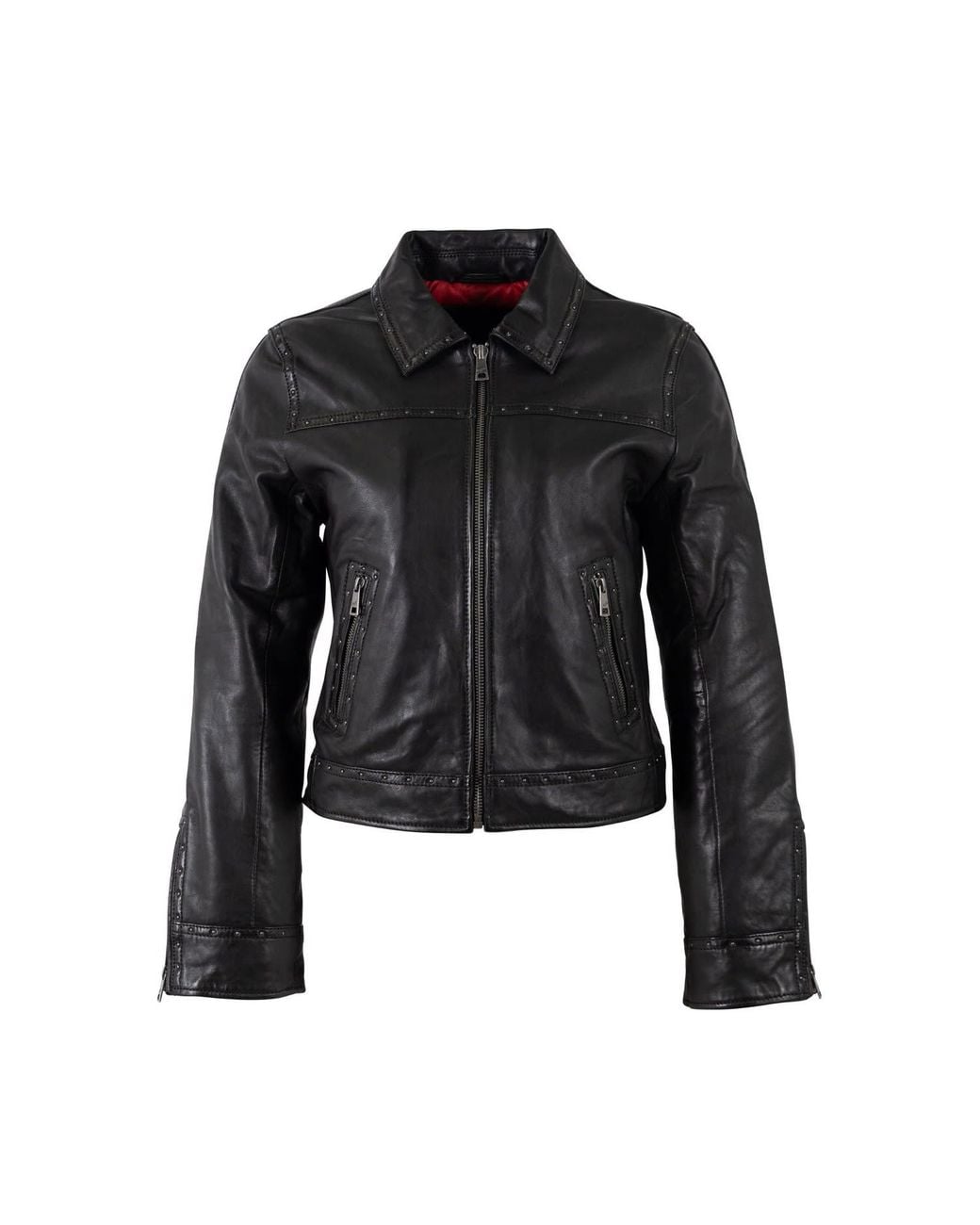 Mauritius Black Streamlined Studded Leather Jacket Mellus