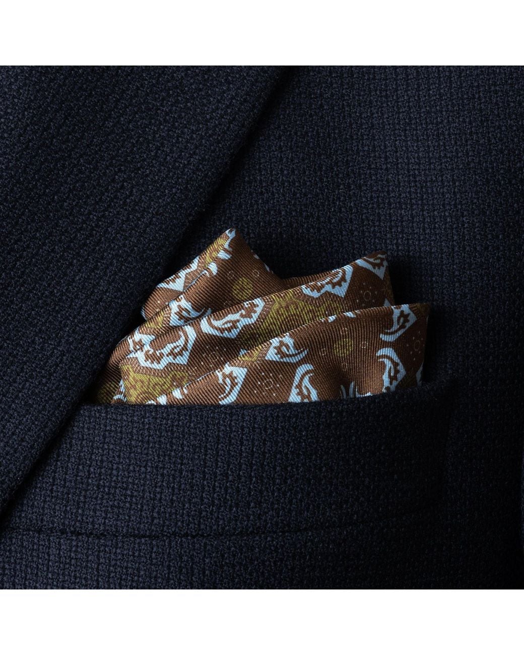Otway & Orford Gray 'Arabesque' Tile Design Silk Pocket Square for men