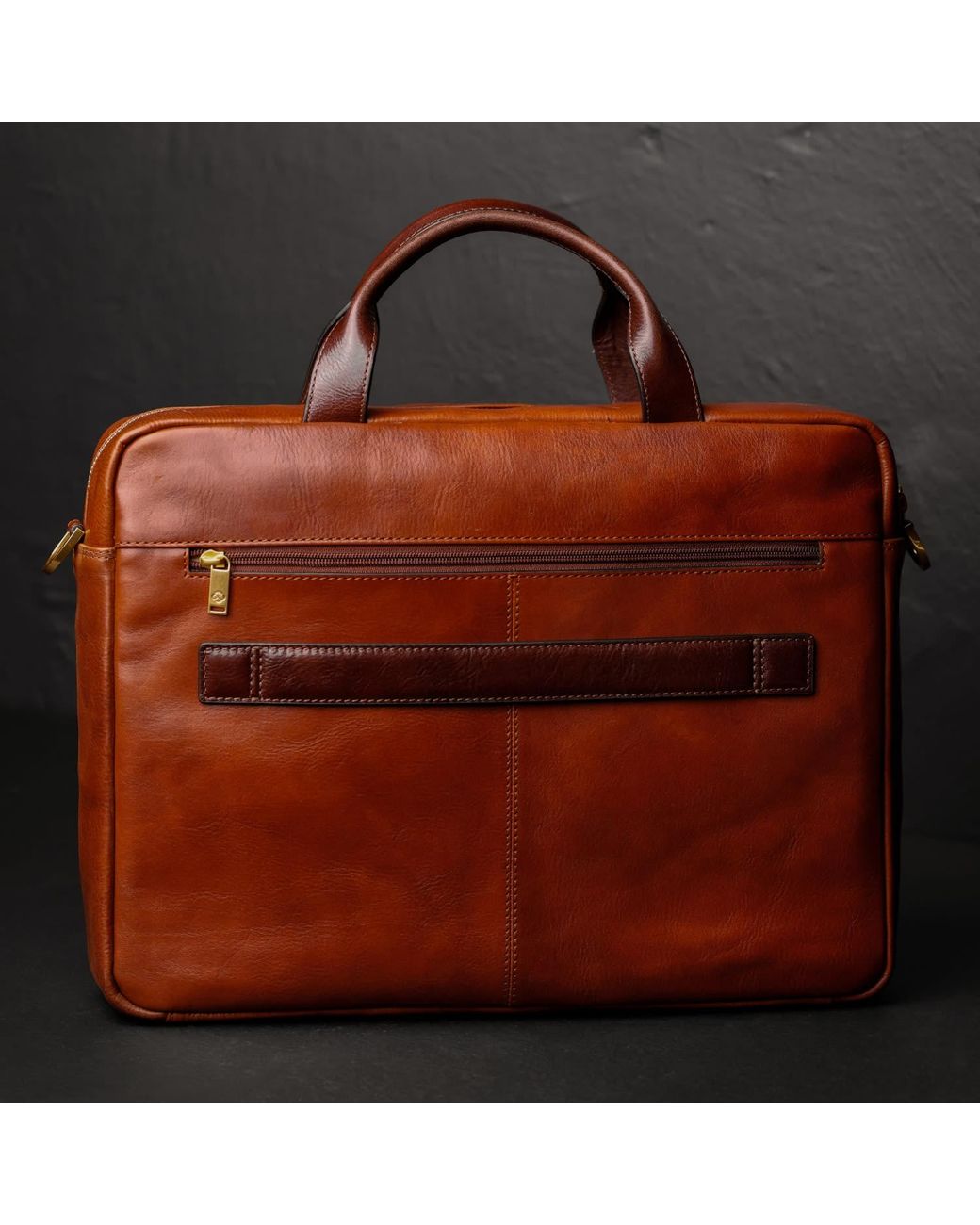 Time Resistance Brown Large Leather Briefcase Laptop Bag for men