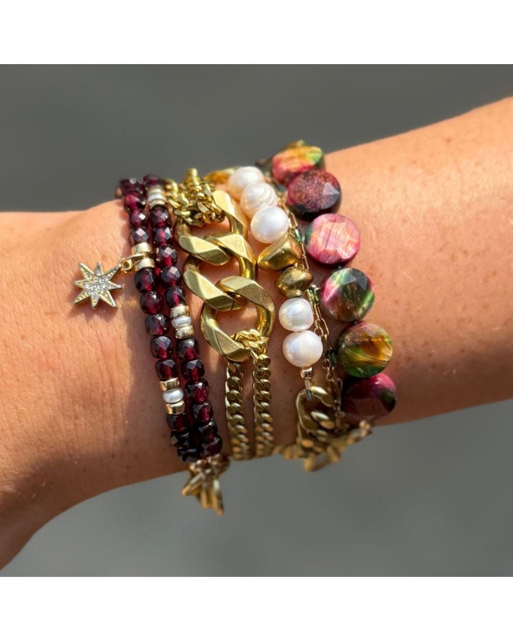 Rachel Nathan Metallic Remix Tiger's Eye Coin Bracelet