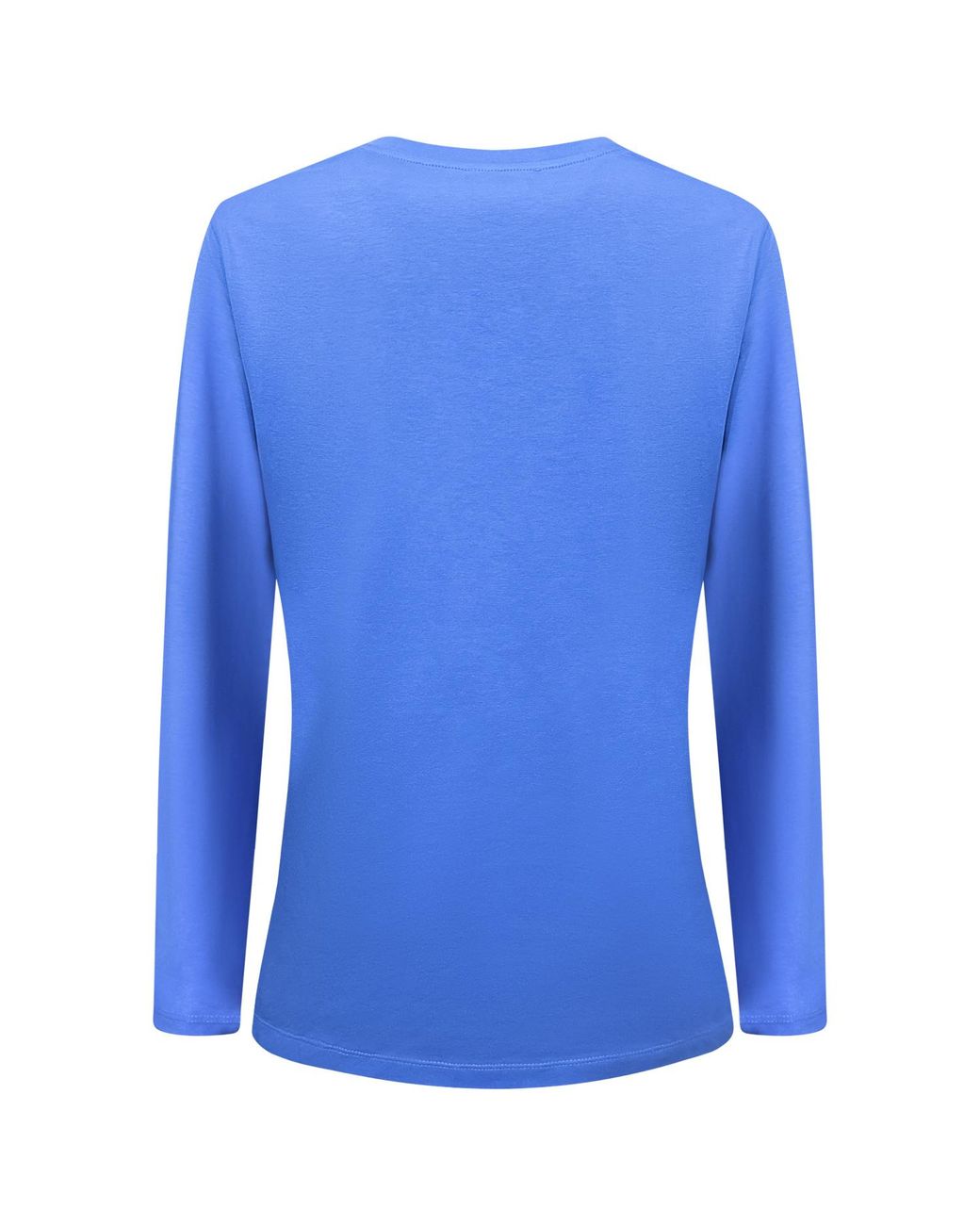 Perlavera Blue Tanya Solid Cotton Spandex Long Sleeve Length Crew Neck T-Shirt