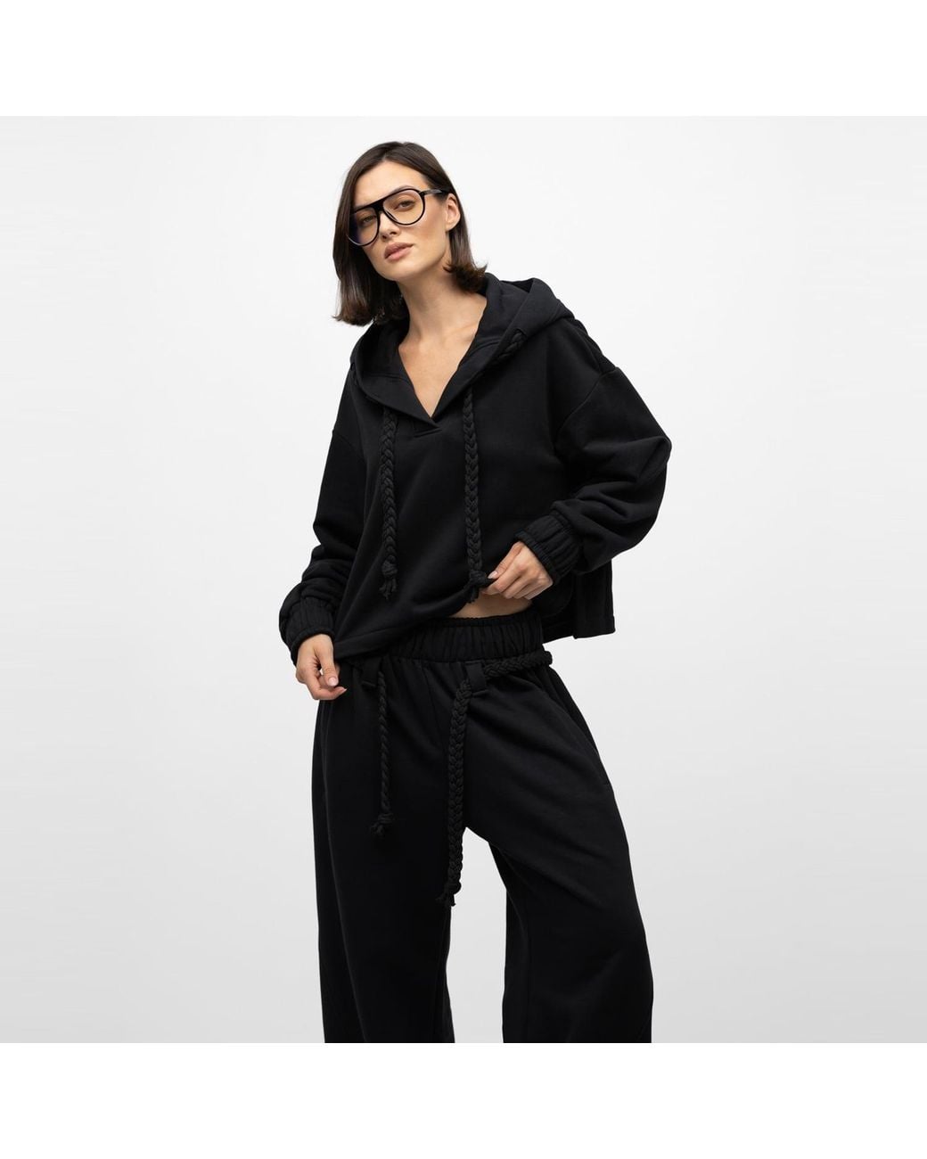 Mandragora Black Oversized Cropped Hoodie Sento