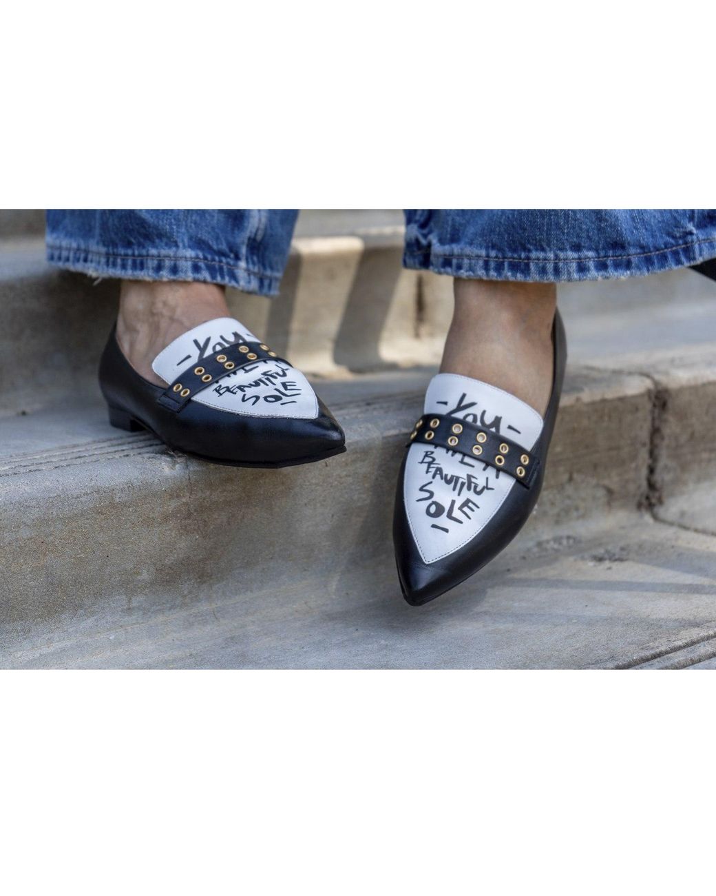 Beautiisoles by Robyn Shreiber Made in Italy Black Cecily & Leather Loafer Comfortable Work & Evening Wear