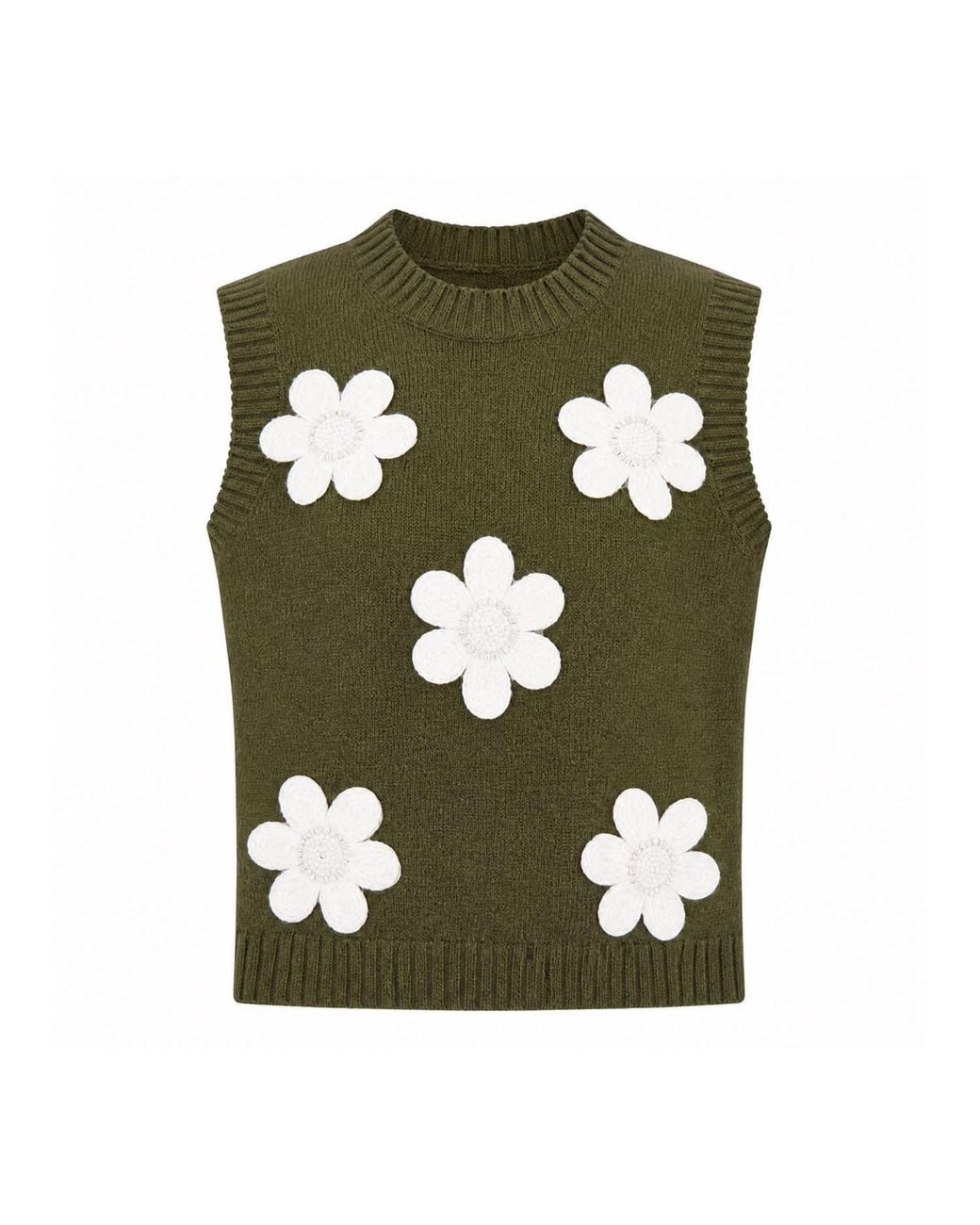 Yumi' Green Flower Applique Knit Tank