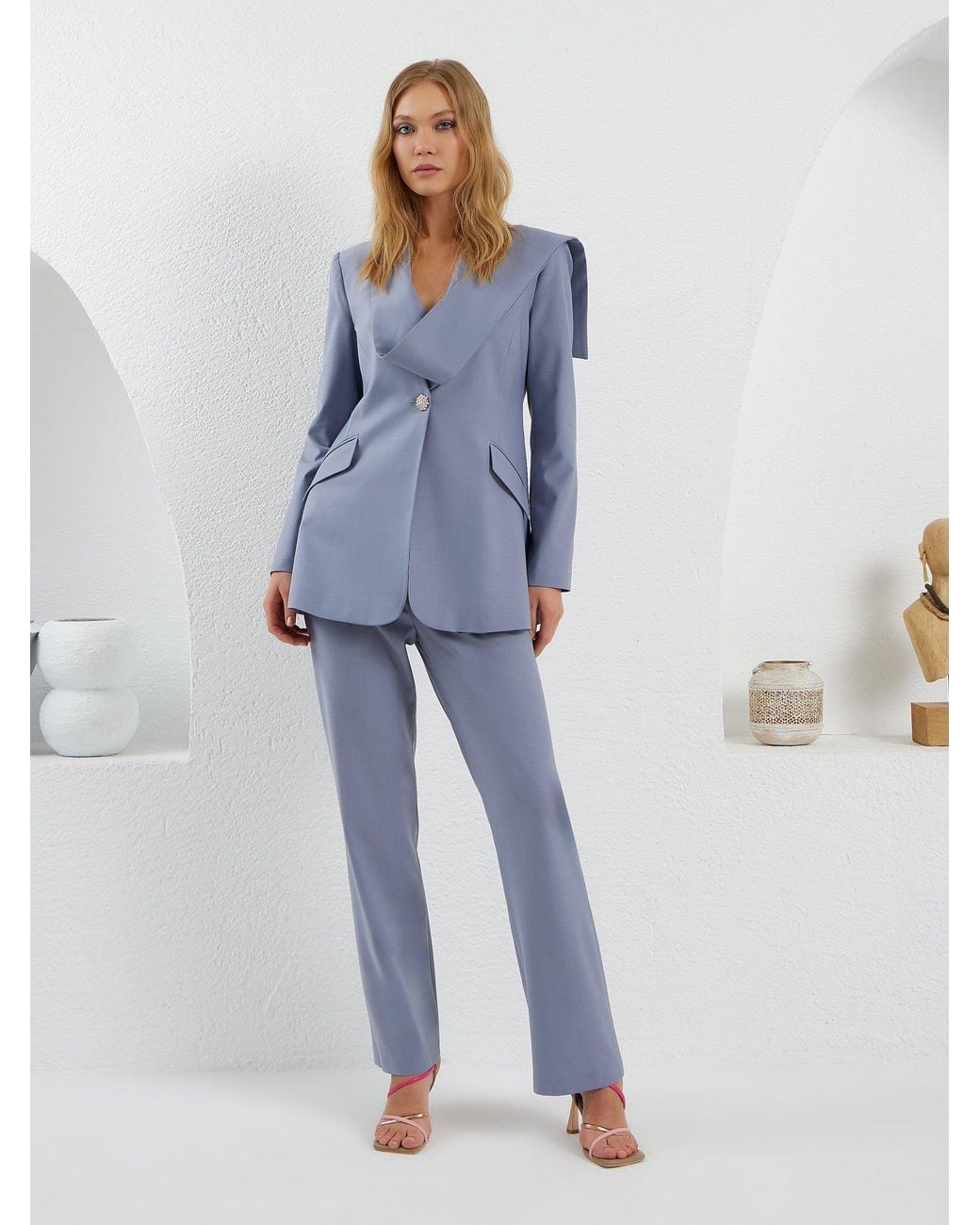Lumina Eligma Blue Shawl Suit Blazer