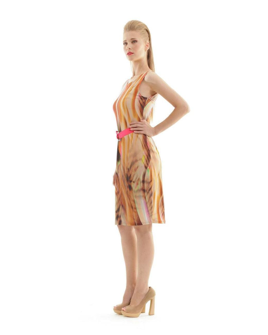 Conquista Orange Print Wrap Dress With Self Tie Waist