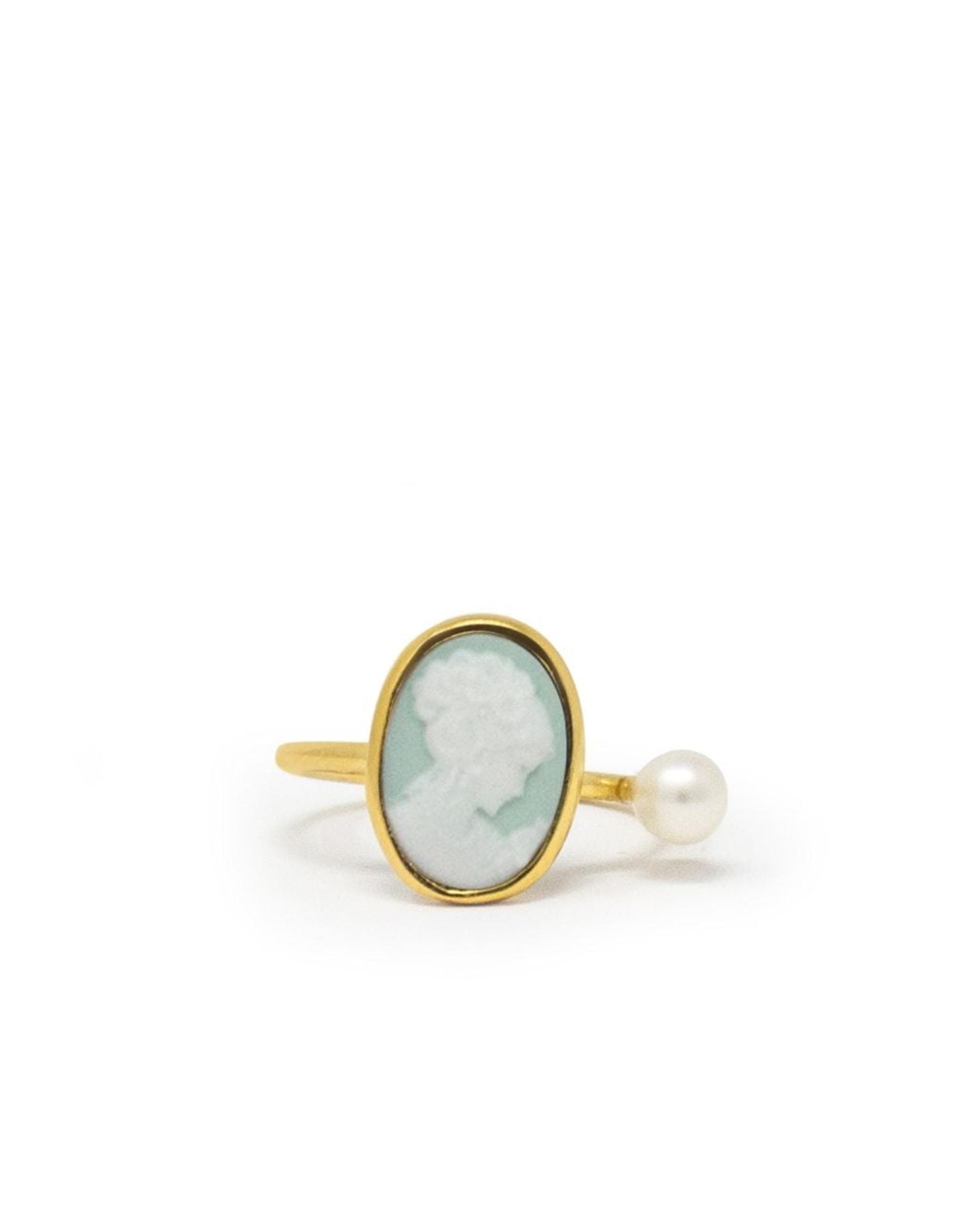 Vintouch Italy Metallic Plated Mini Cameo Ring With A Pearl