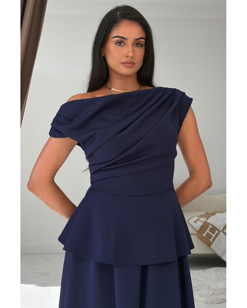 Girl In Mind Blue Connie Peplum Midi Dress