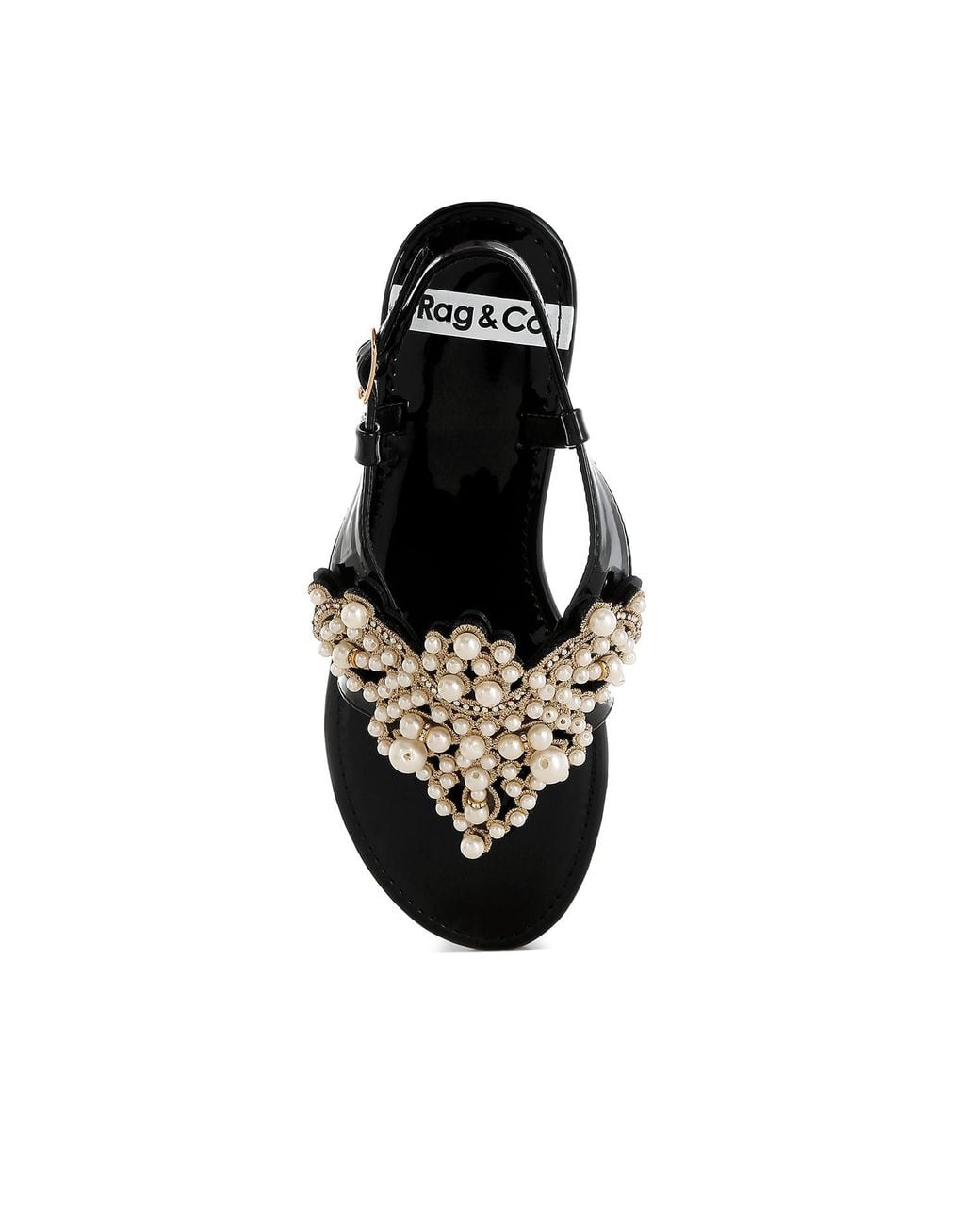 Rag & Co Black Zalata Pearl Studded Flats