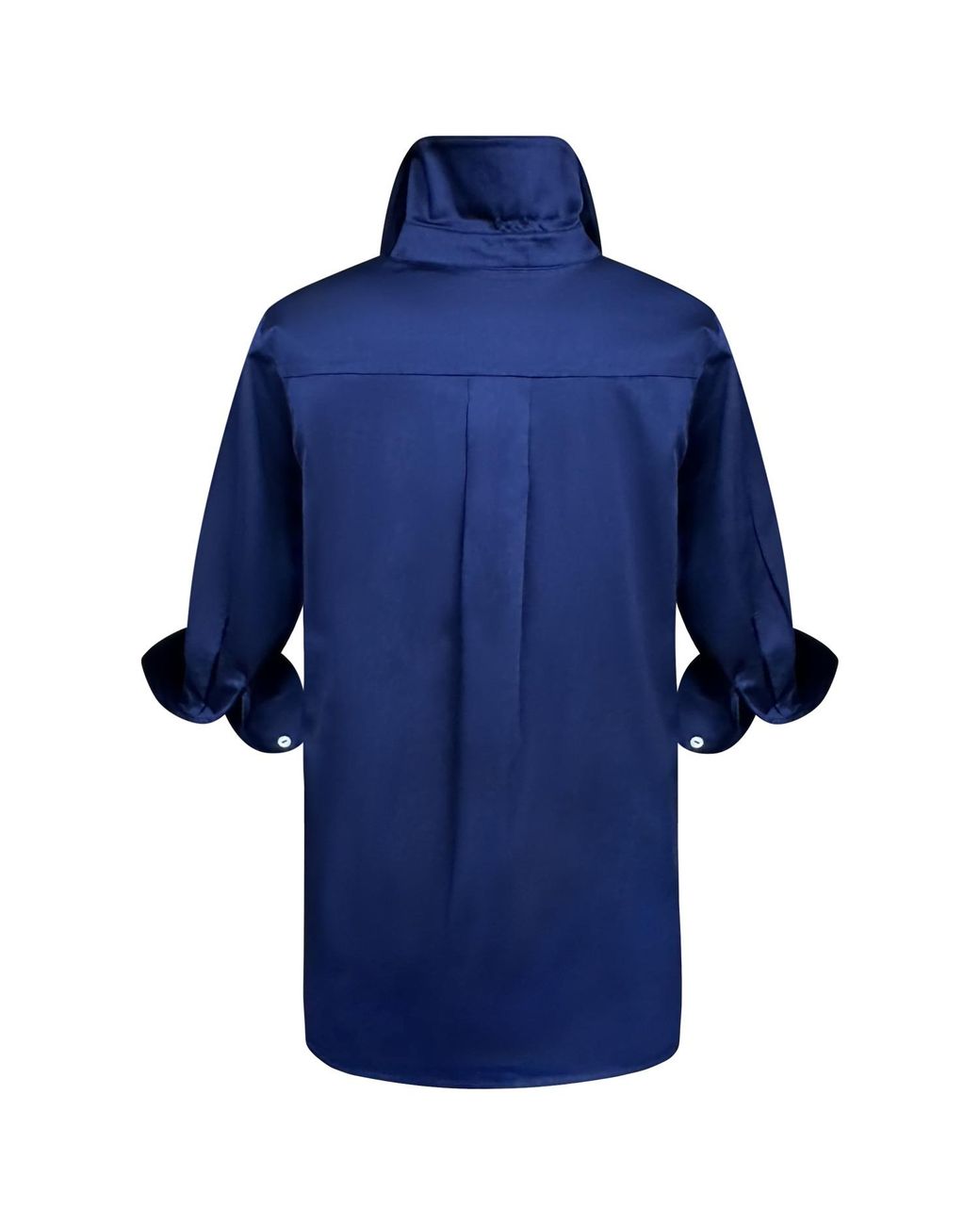 Perlavera Blue Cely Solid Cotton Satin Three Quarter Sleeve Length Missy Fit Shirt