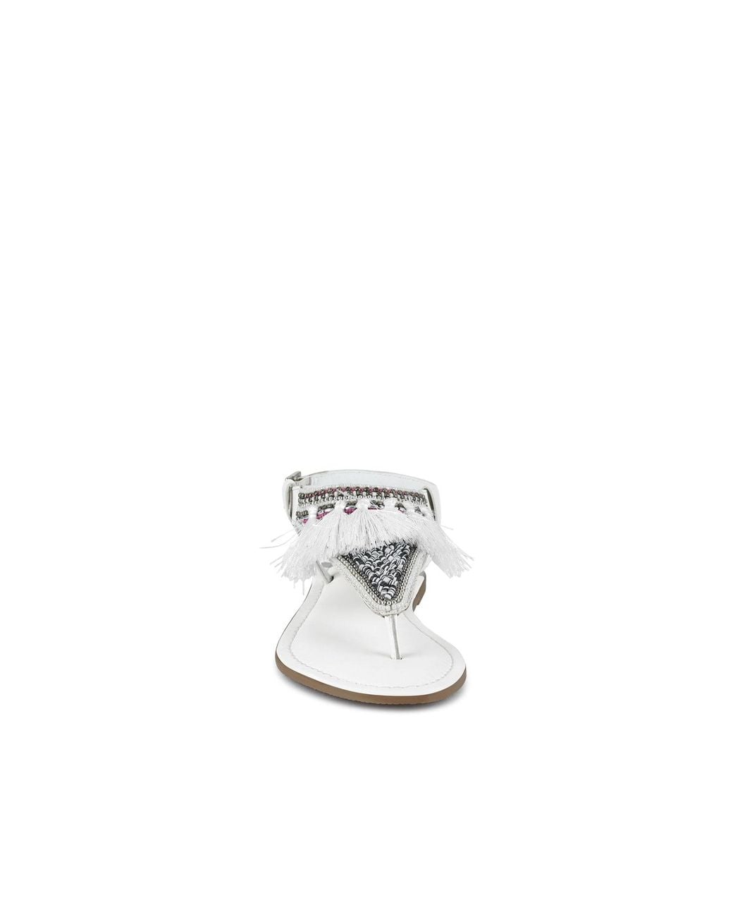 Rag & Co White Risha Genuine Leather Tassel Sandals