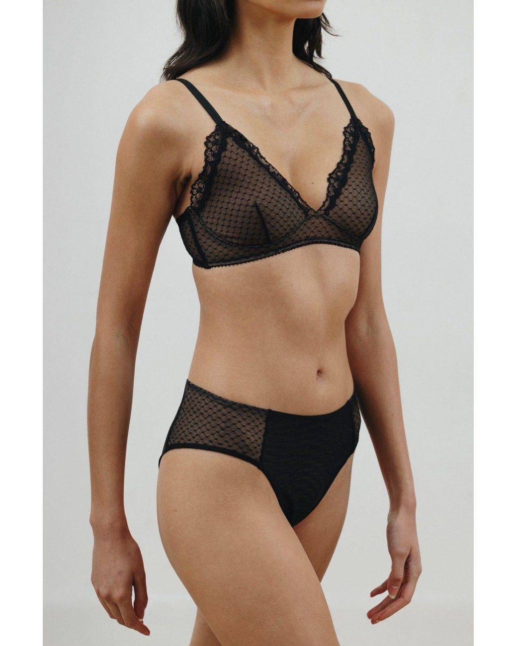 Verdant Intimates Brown Dot Mesh Triangle Bra