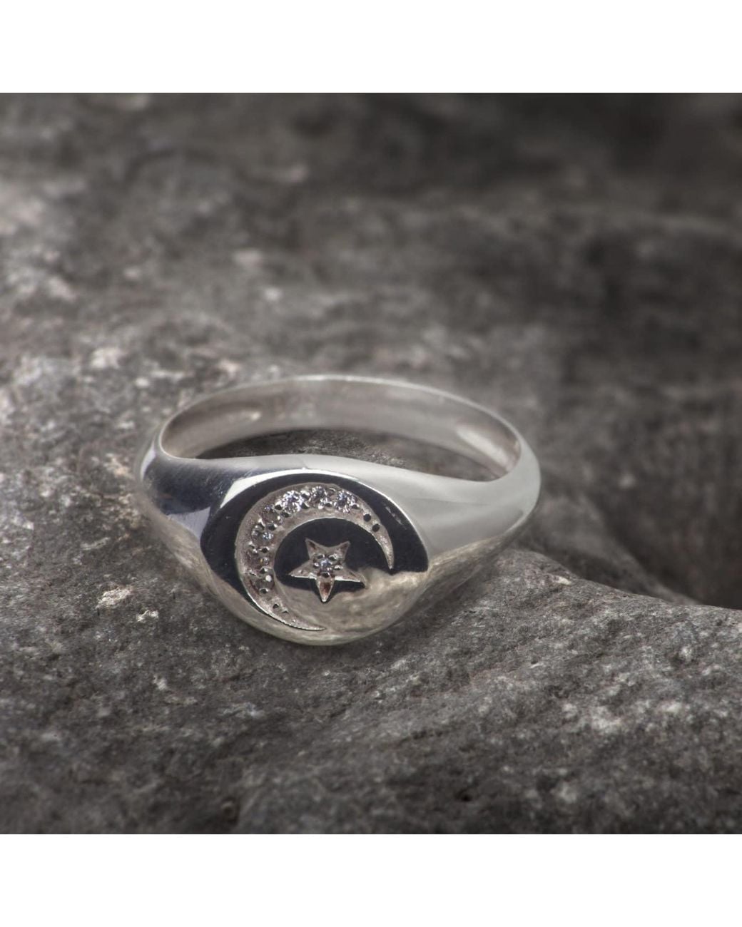 The Jewellery Store London Metallic Round Celestial Signet Ring With Cz