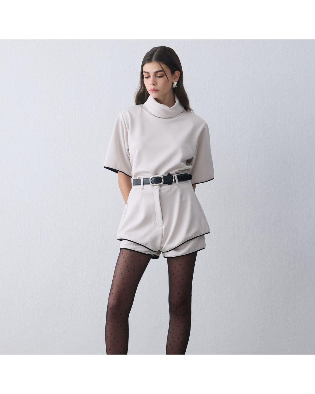 Thisisu Collection White Neutrals Mira Padded-Shoulder High-Neck Top