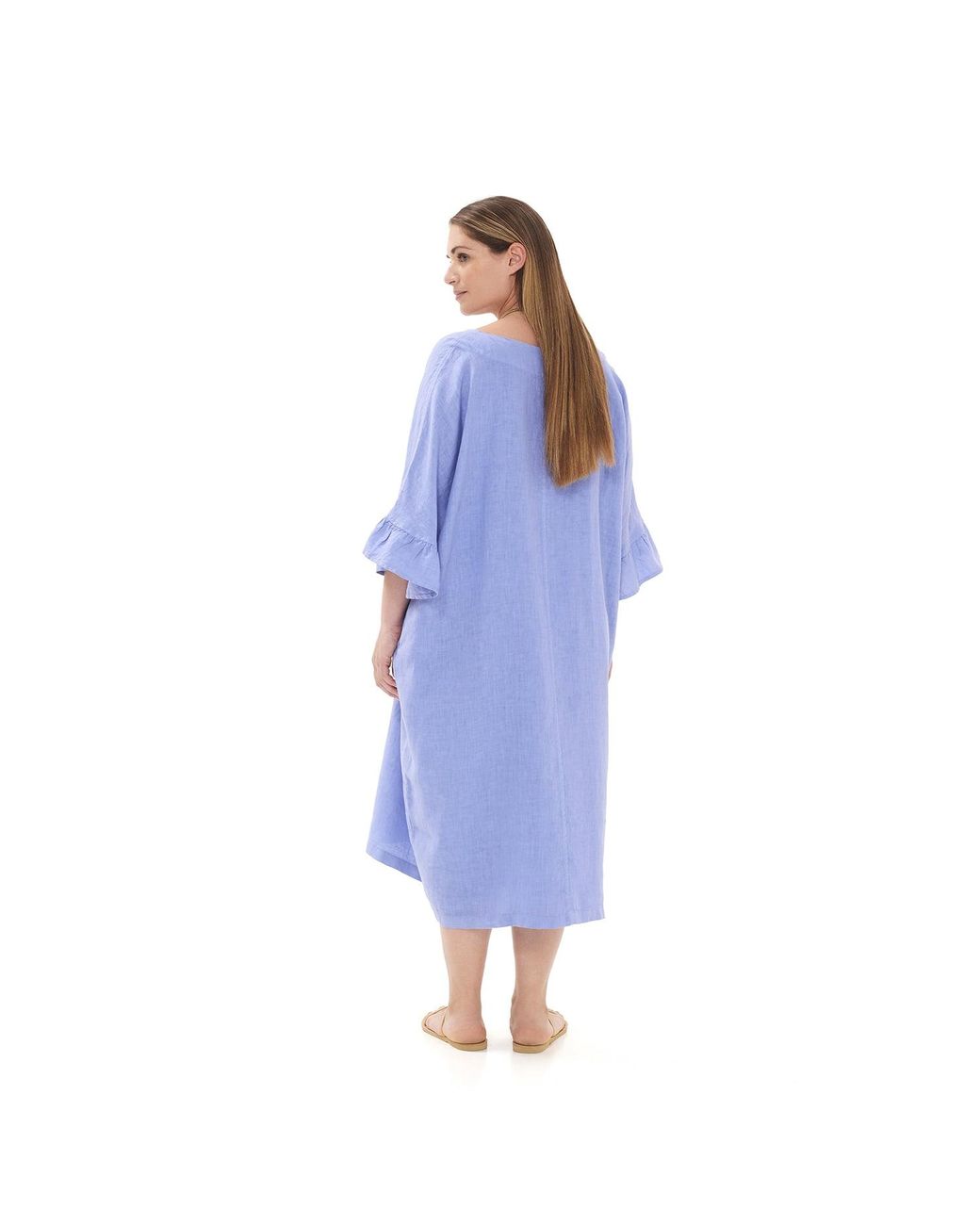 Haris Cotton Gray Cami Ruffled Sleeves Curve Linen Dress