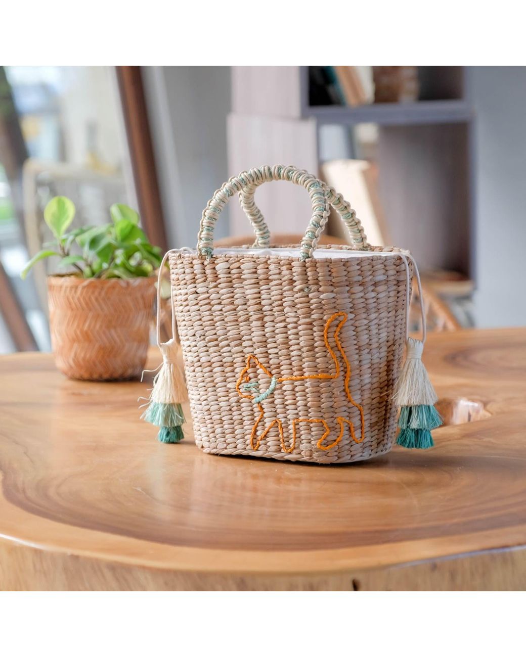 LIKHÂ Metallic Mini Tote Bag With Embroidered Cat