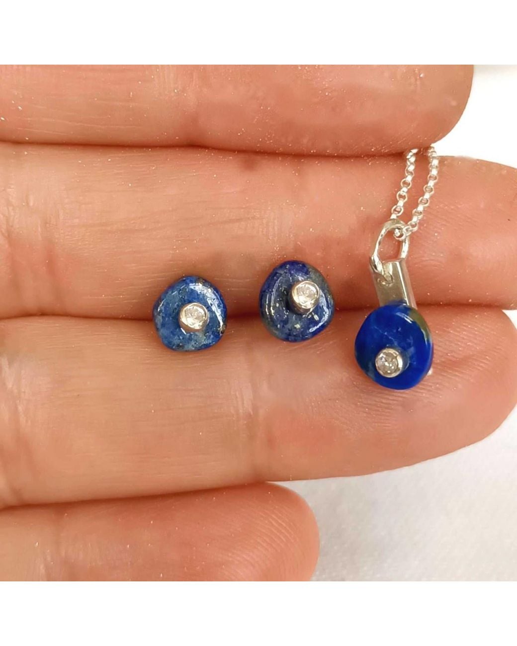Lily Flo Jewellery Metallic Lapis Lazuli Round Diamond Necklace