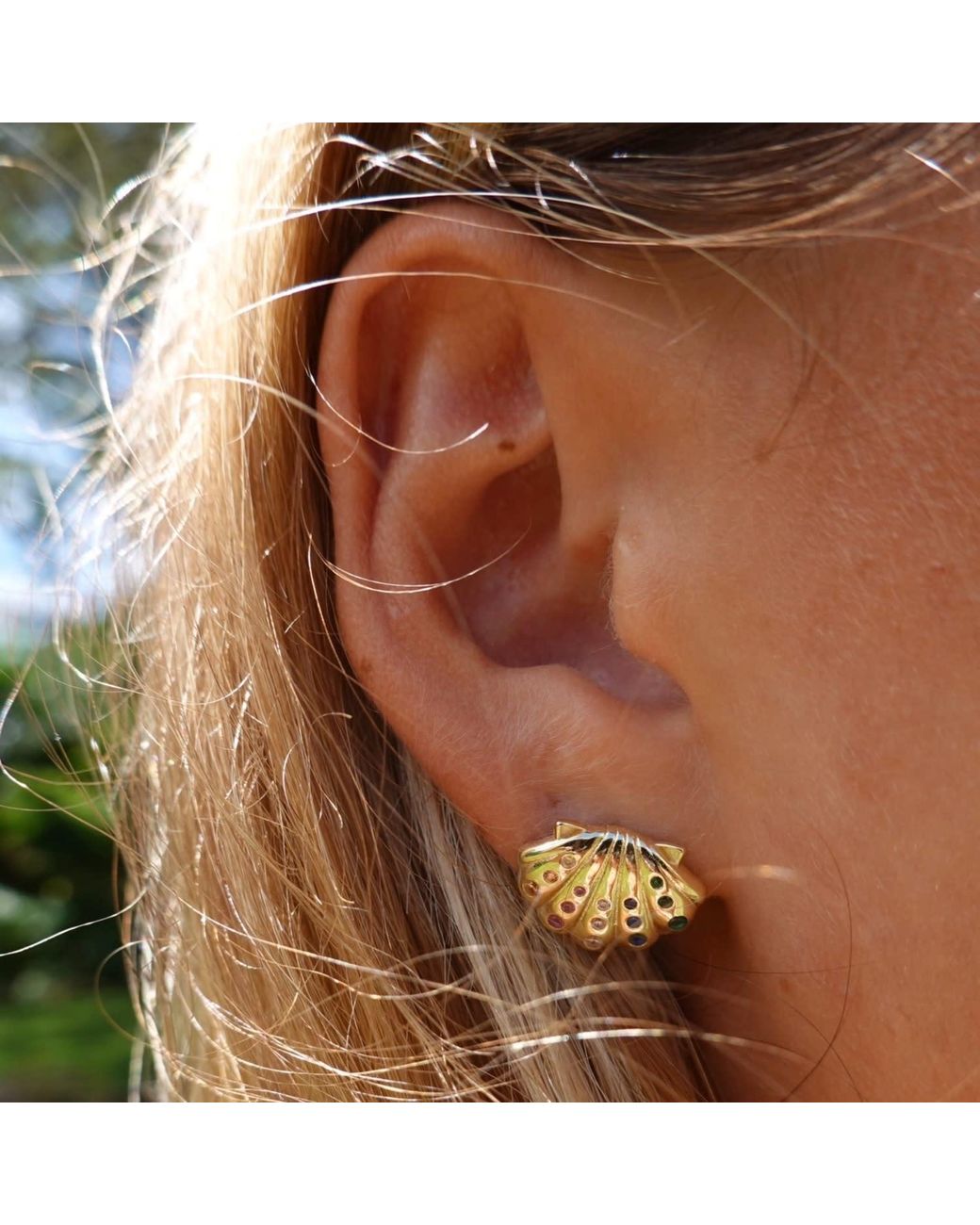 Onewildone Metallic Happiest Here Shell Earrings