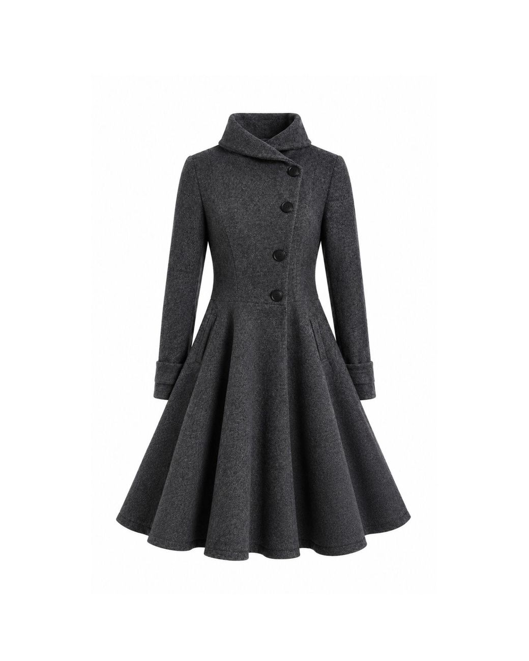 Nikka Place Black Wool Winter Princess Coat With Buttons