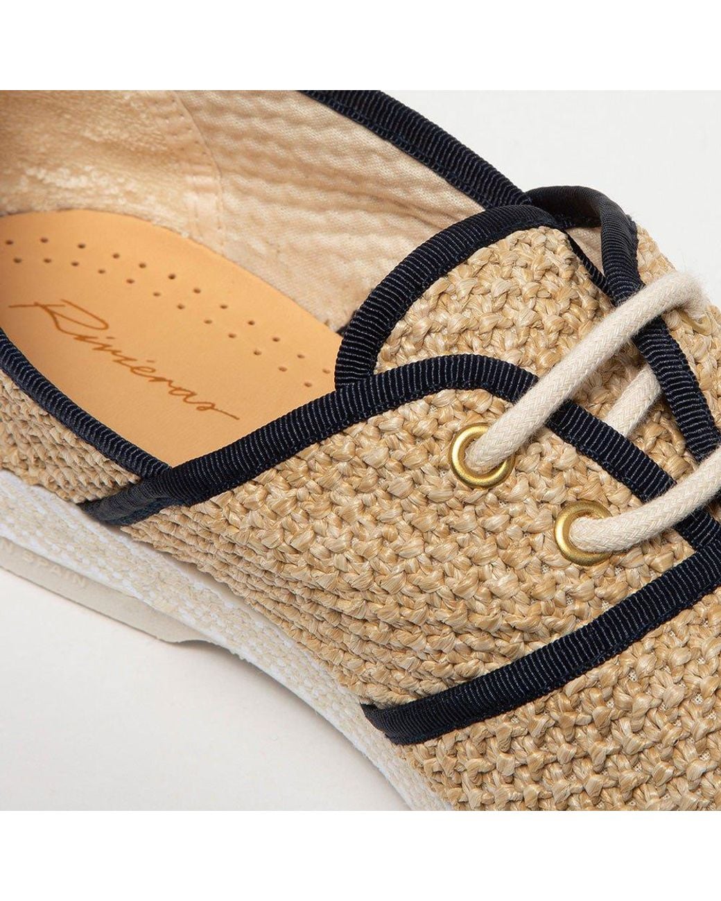 Rivieras Brown Neutrals Raffia Slip-On Loafer With Laces & Trim