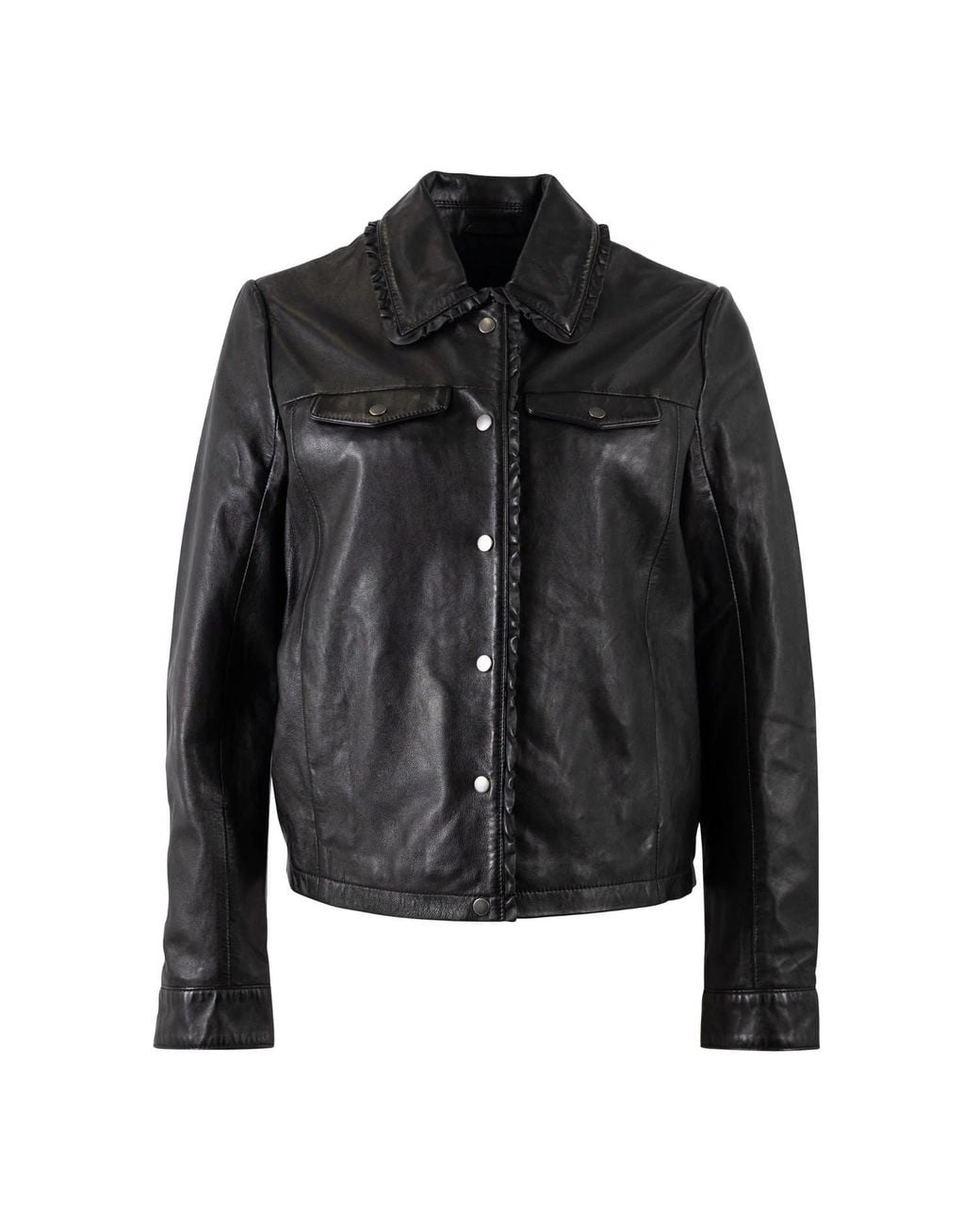 Mauritius Black Leather Shacket Frill Collar Limma
