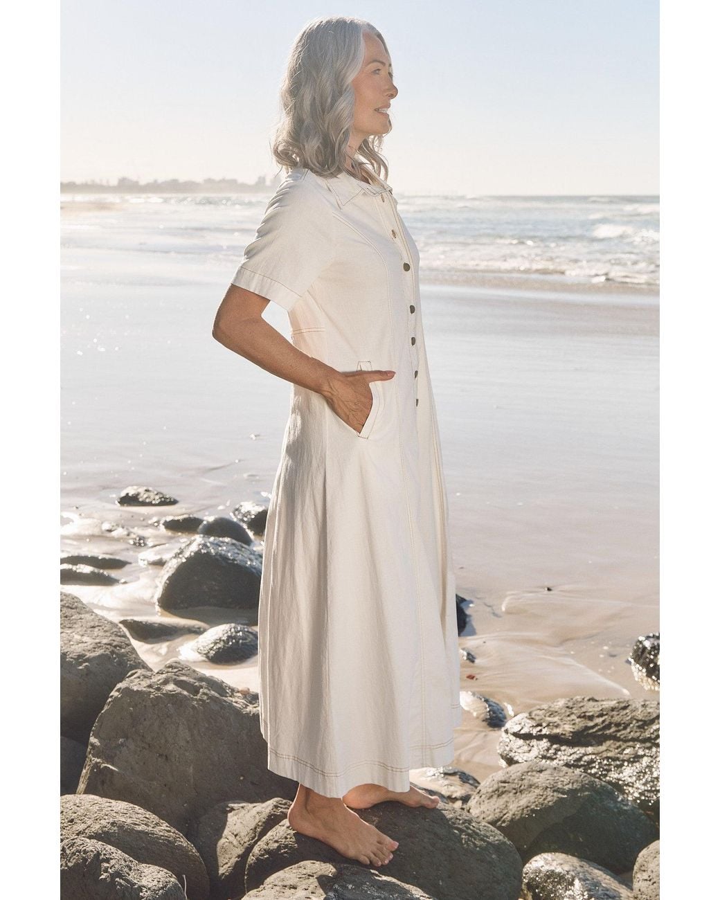 Adrift Clothing Natural Maya Collared Dress