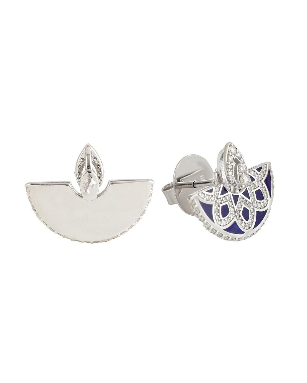 Artisan Blue Enamel & Diamond Art Deco Fan Earrings