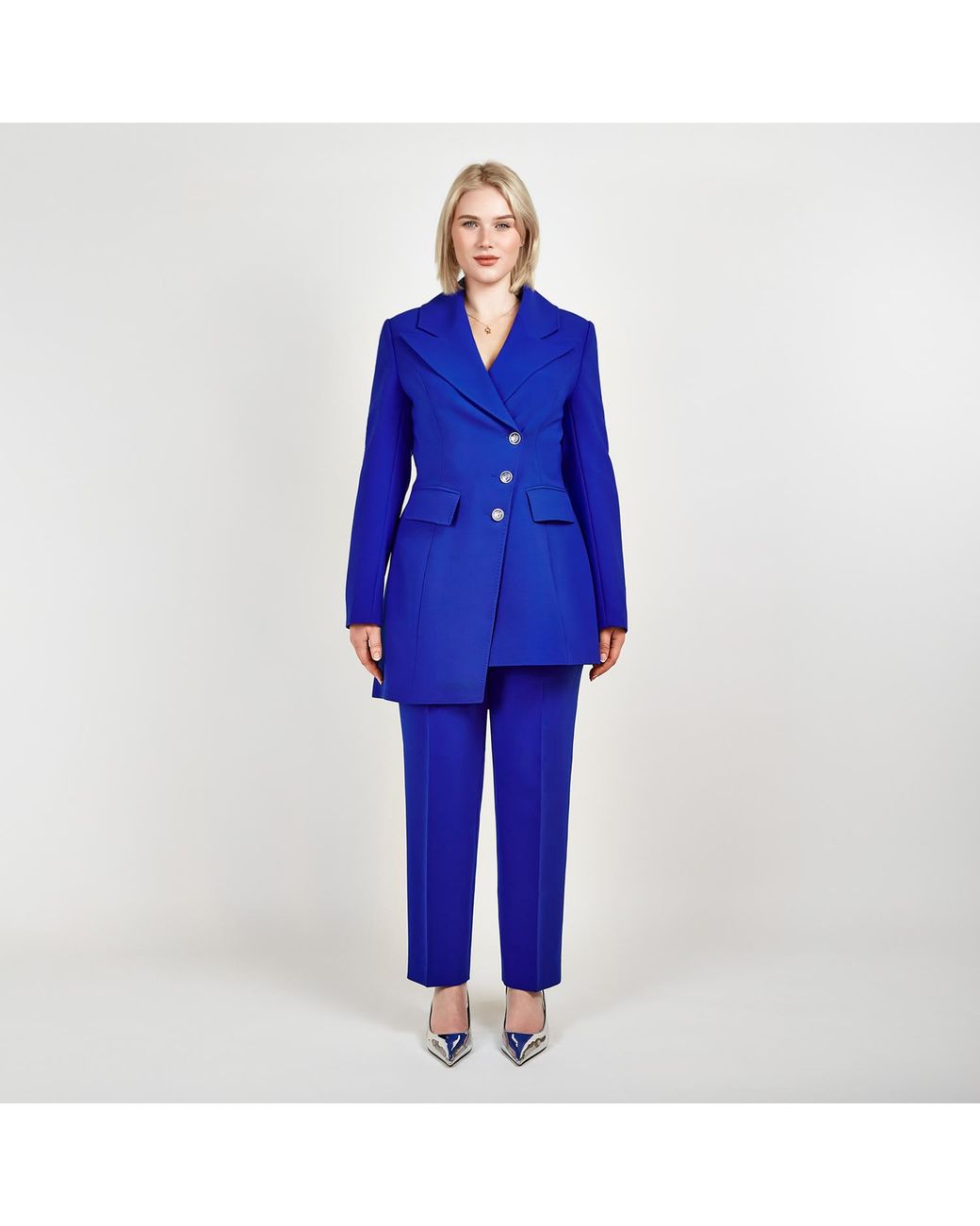Femponiq Blue Asymmetric Double Breasted Tailored Blazer