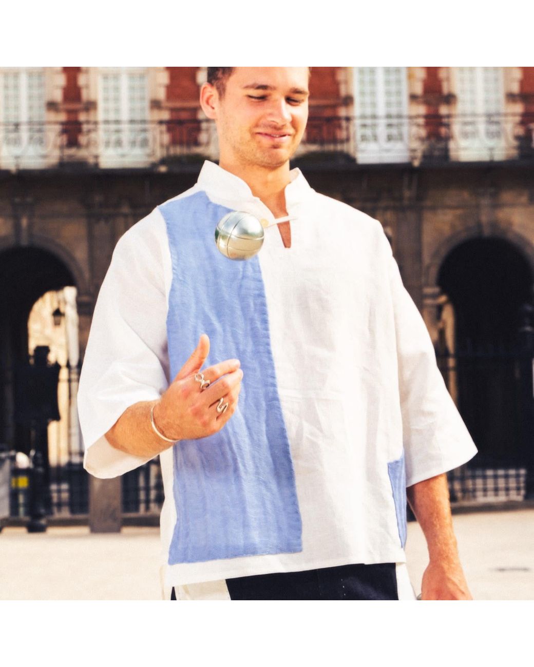 Maison Louis Cotton And Skyblue Gauze Top for men