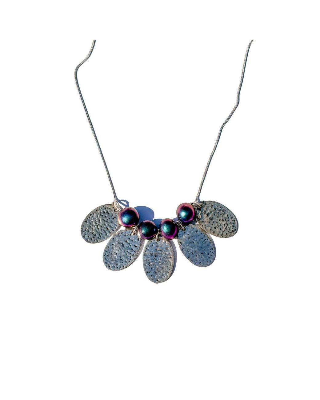 Babaloo Multicolor Petal Fan Necklace With Hand-Rolled Iridescent Beads