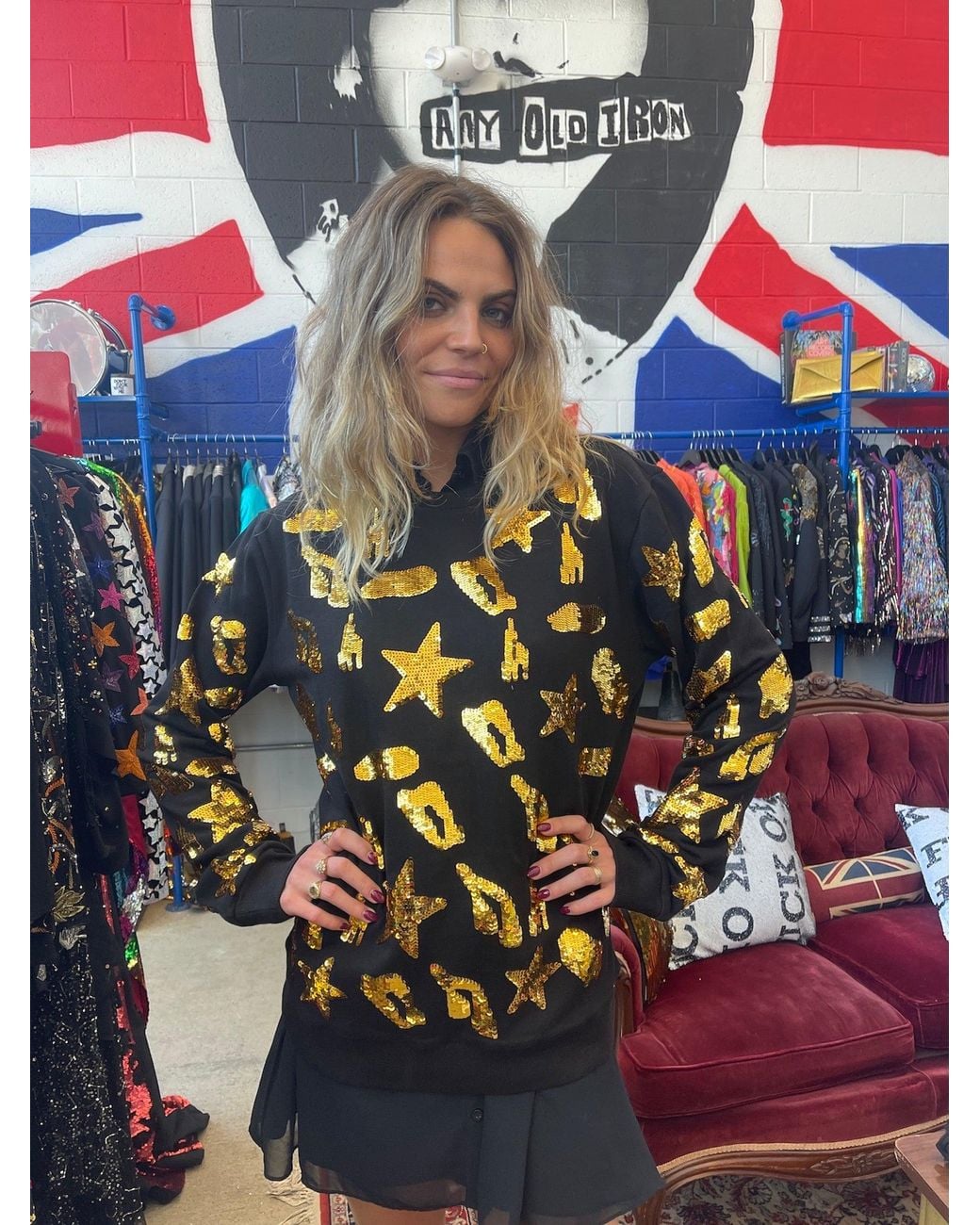Any Old Iron Blue S Leopard Star Sweatshirt