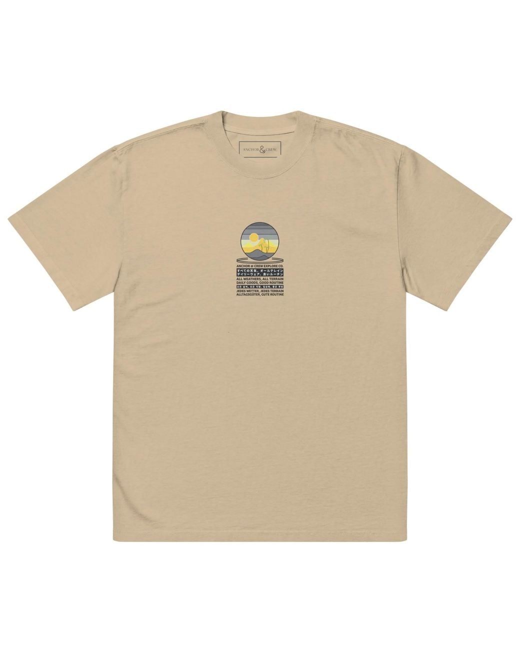 Anchor and Crew Natural Faded Khaki Desert Surf Explore Co. Oversized Cotton T-Shirt
