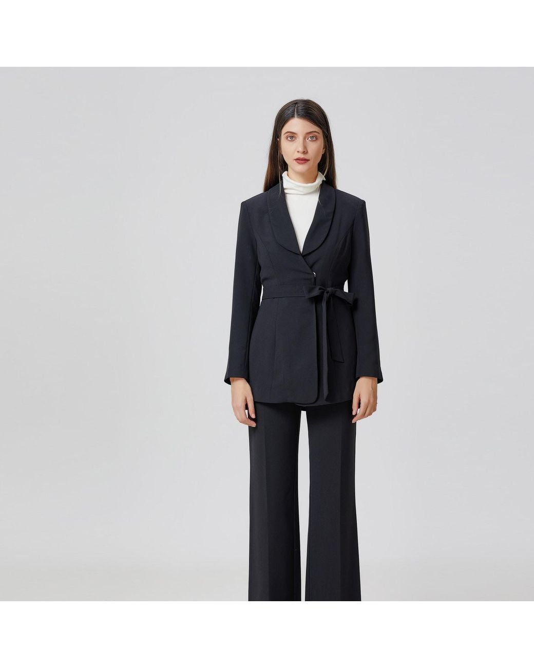 Smart and Joy Blue Long Tailor Knot On Waist Blazer