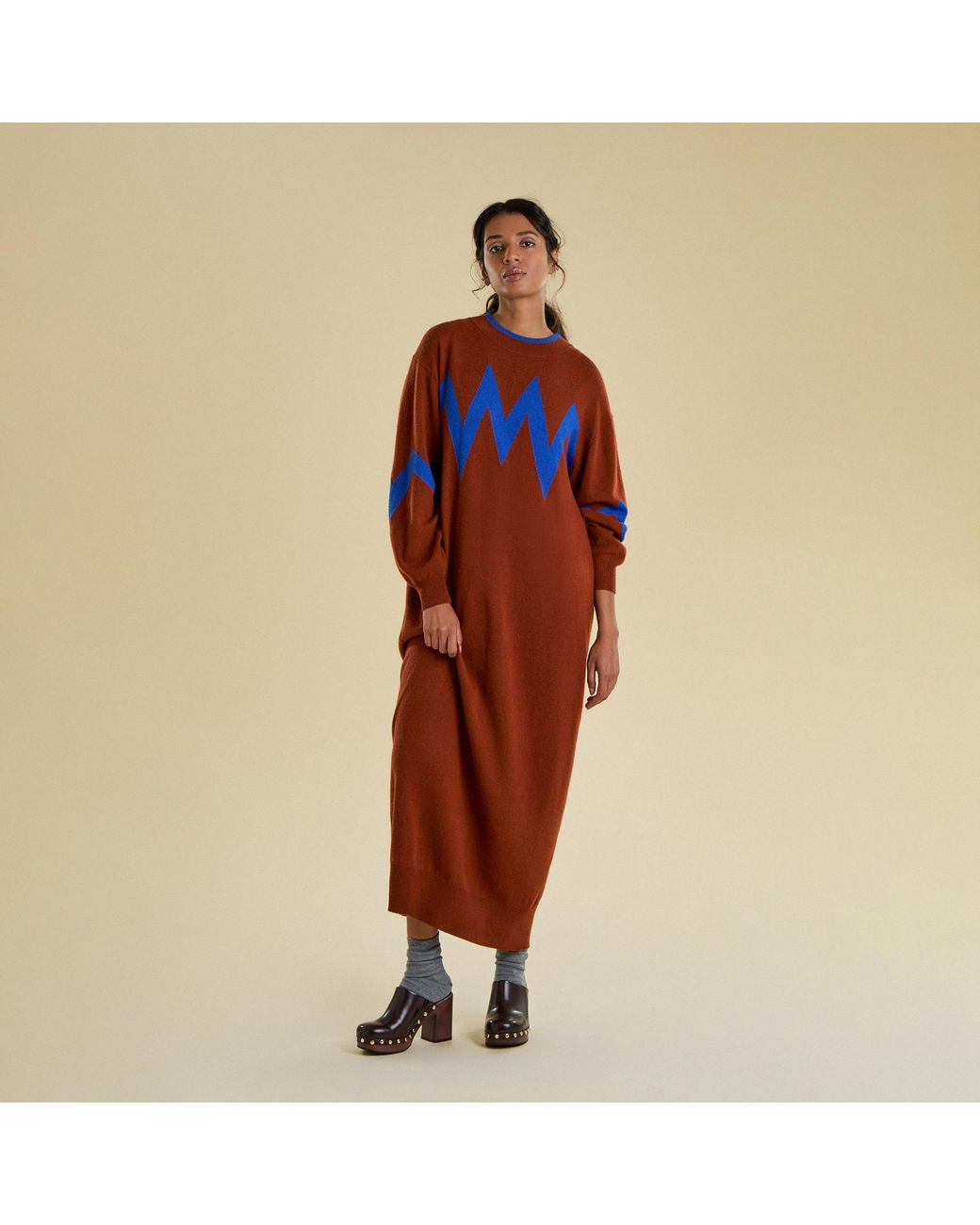 Maison Wanda Brown Zig Zag Dress