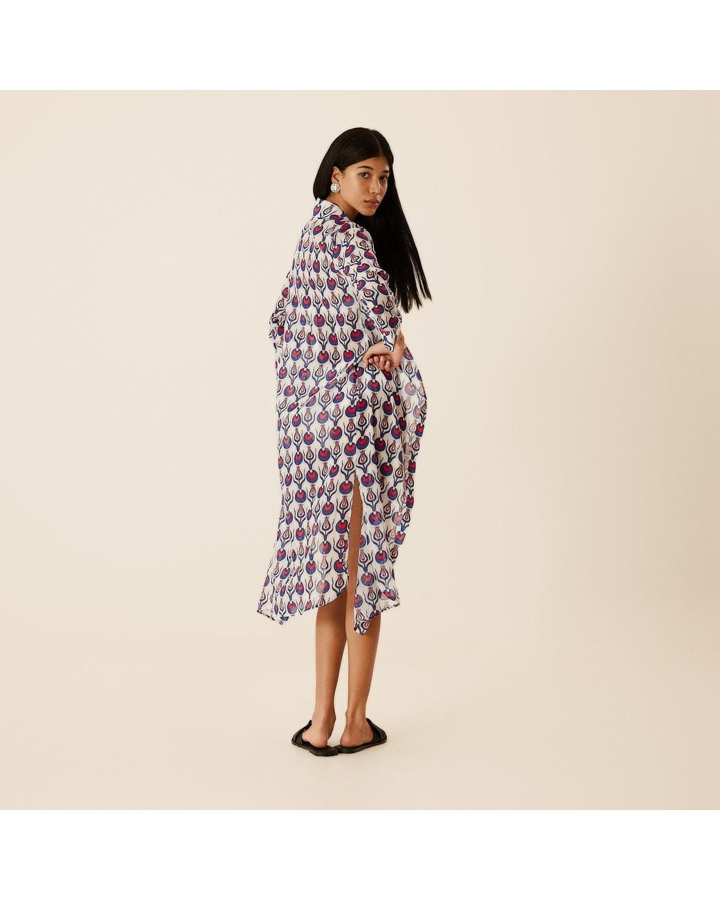 N'Onat Blue Boho Casual Button Down Shirt Dress With Evil-Eye Charm