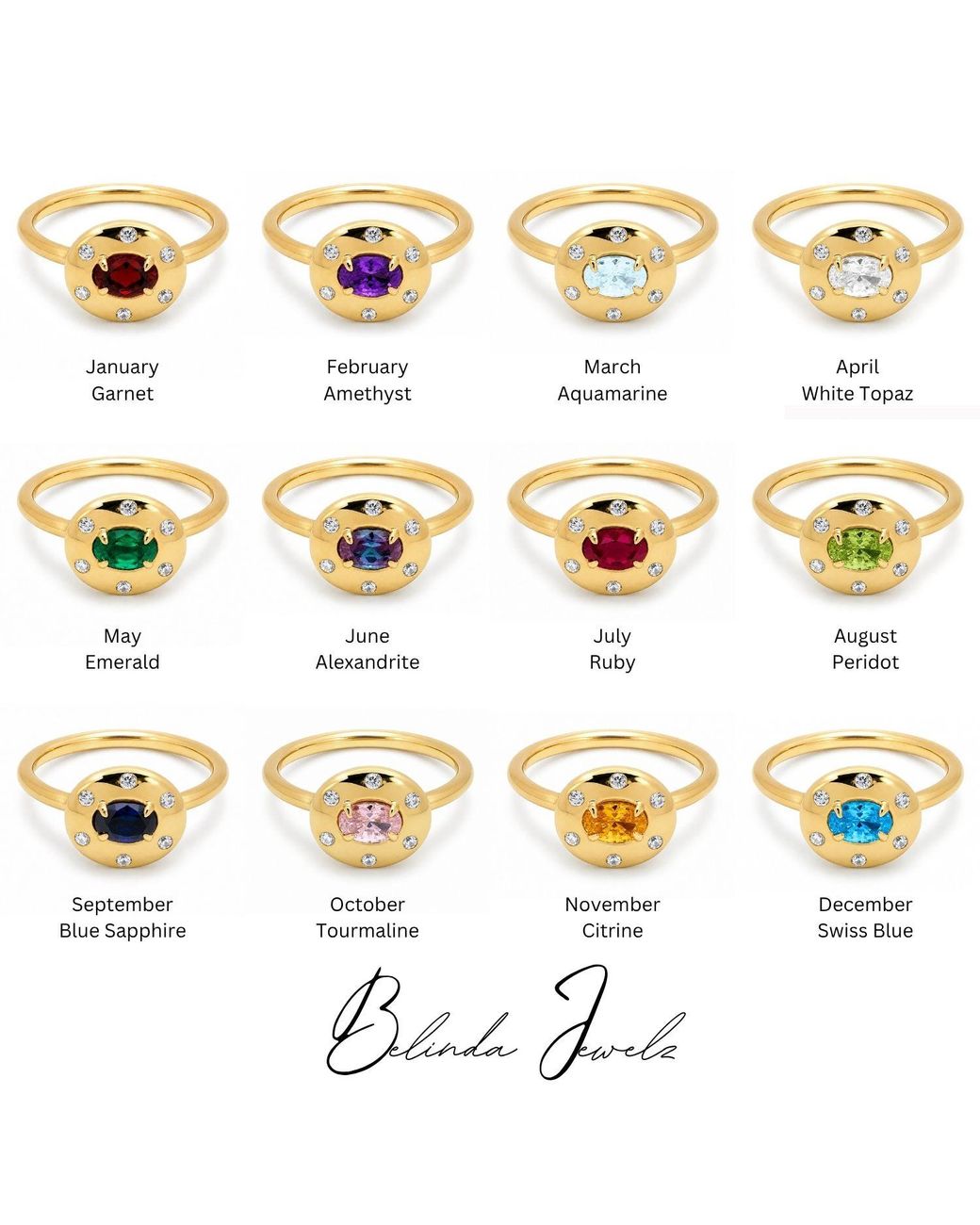 Belinda Jewelz Multicolor Amethyst Oval Birthstone & Accent Stone Ring
