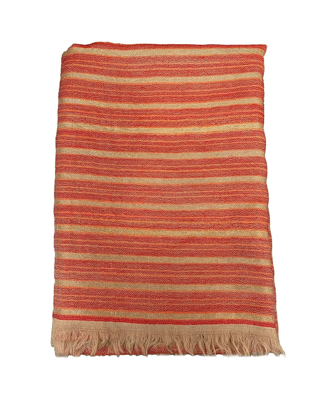 Babs Boutique NYC Red Cashmere Stole With Metallic Thread Stripes