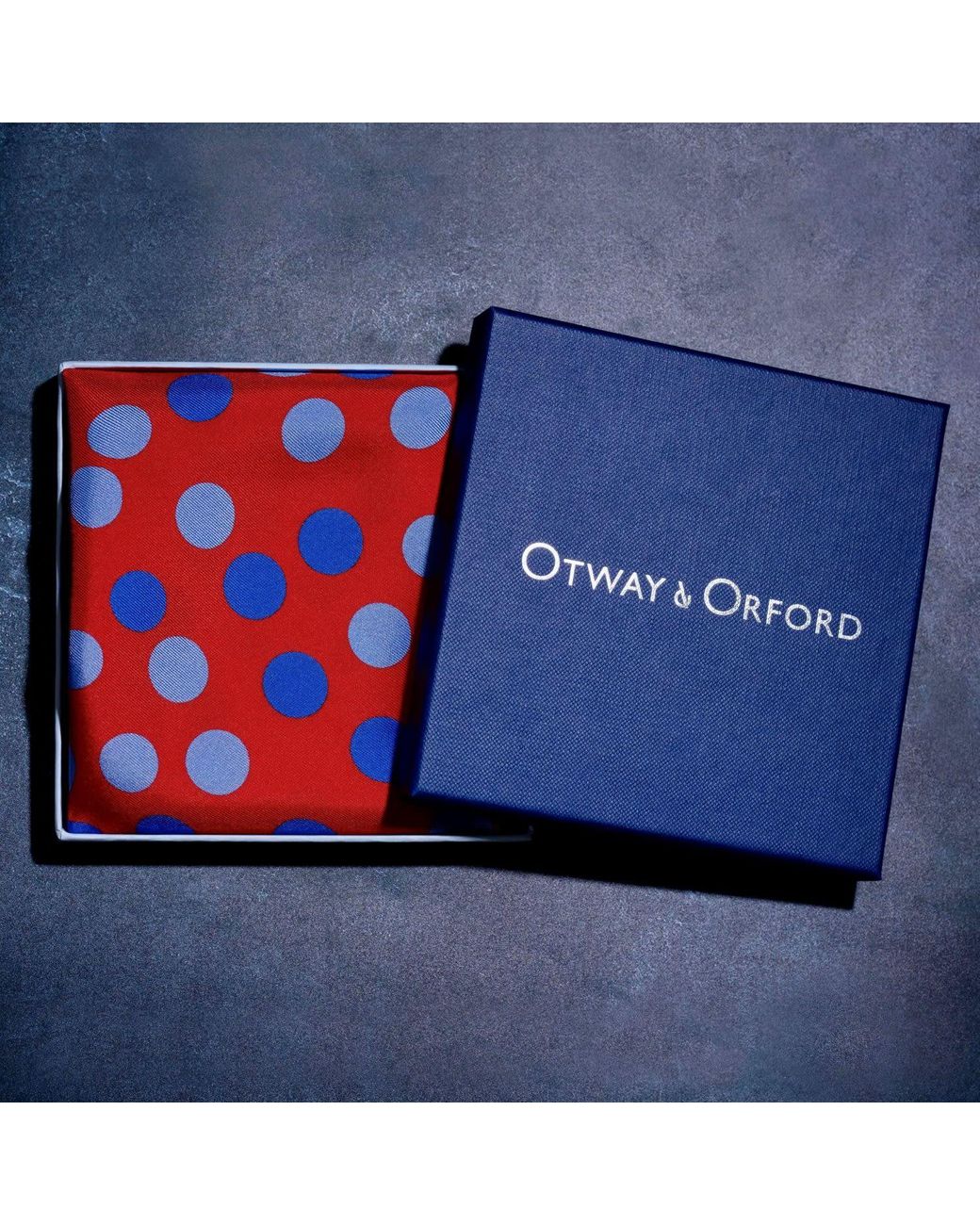 Otway & Orford Red 'Planetarium' Polka Dot Silk Pocket Square for men