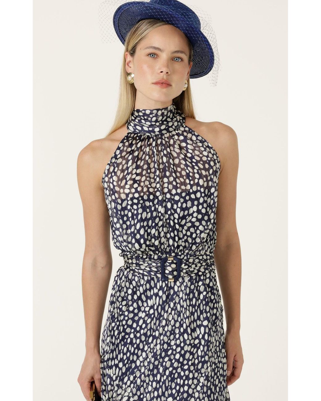 SACHA DRAKE Gray Austen Chiffon Halter Midi Dress