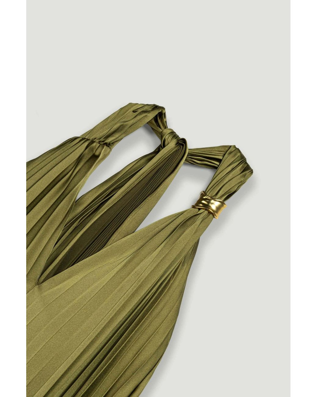 Nocturne Green Neutrals Pleated Halter Maxi Dress