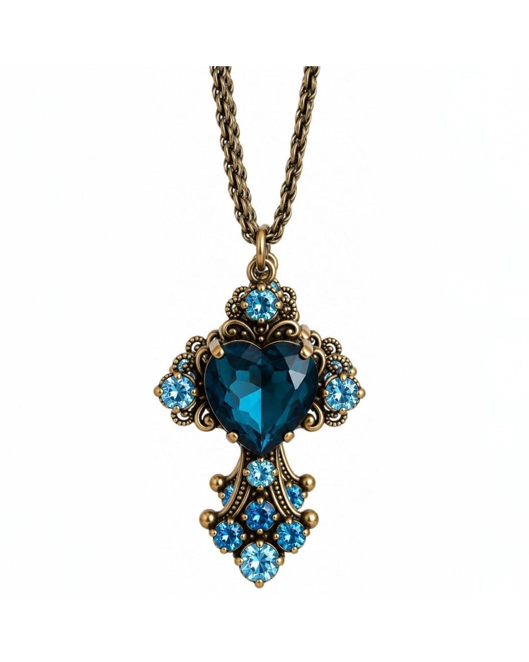 Vstyle Metallic Azure Sacred Heart Crystal Necklace