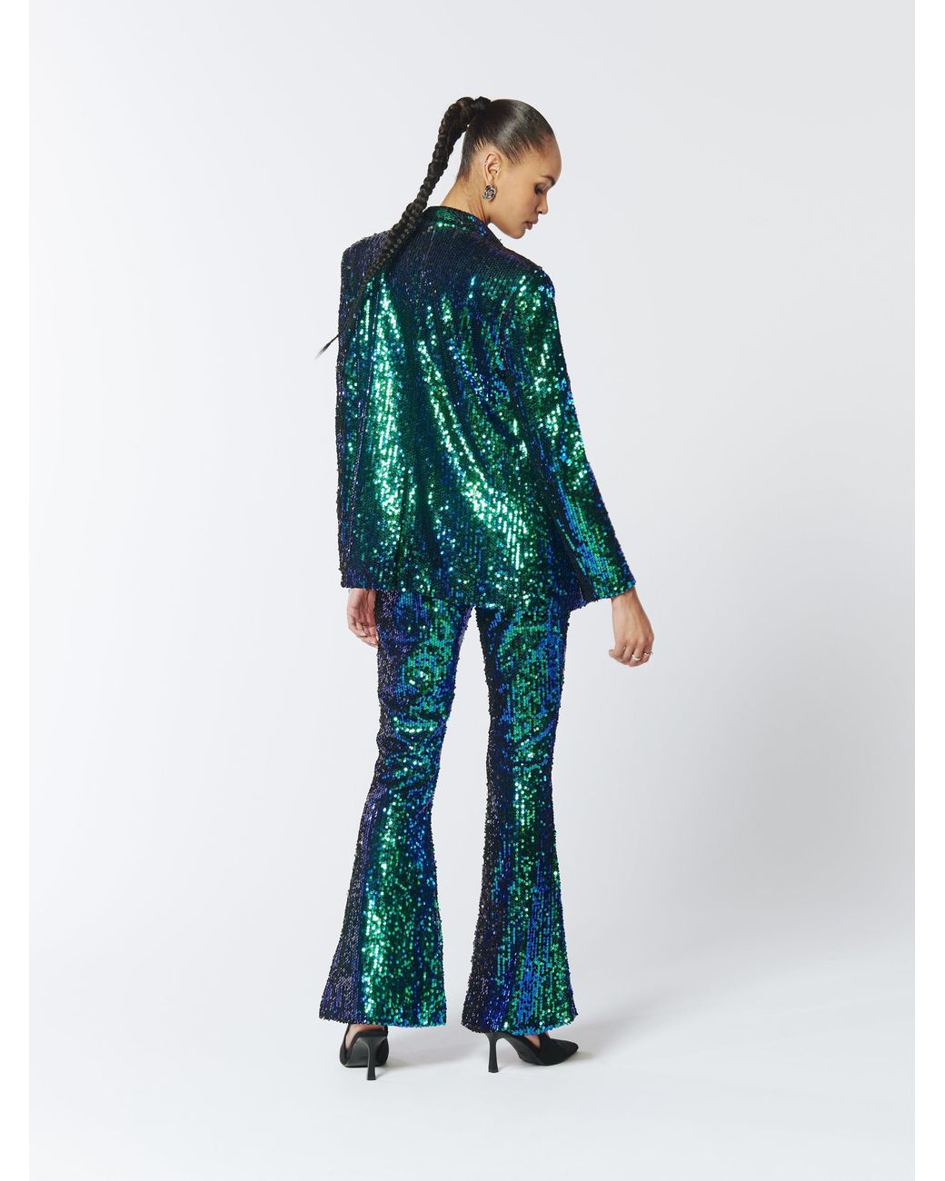 Sour Figs Green Iridescent Sequin Flared Trousers