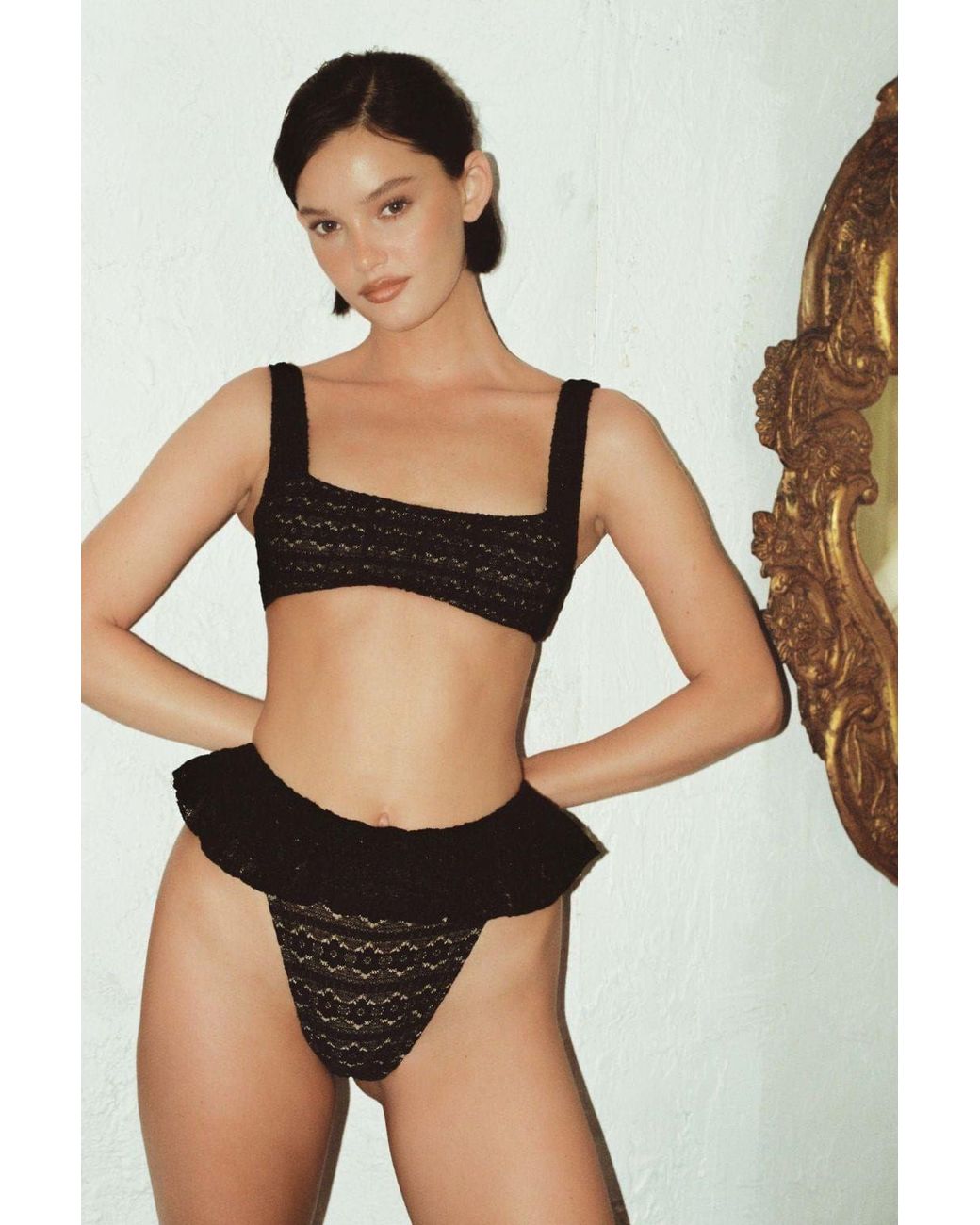Montce Black Daisy Lace Zoe Bikini Top